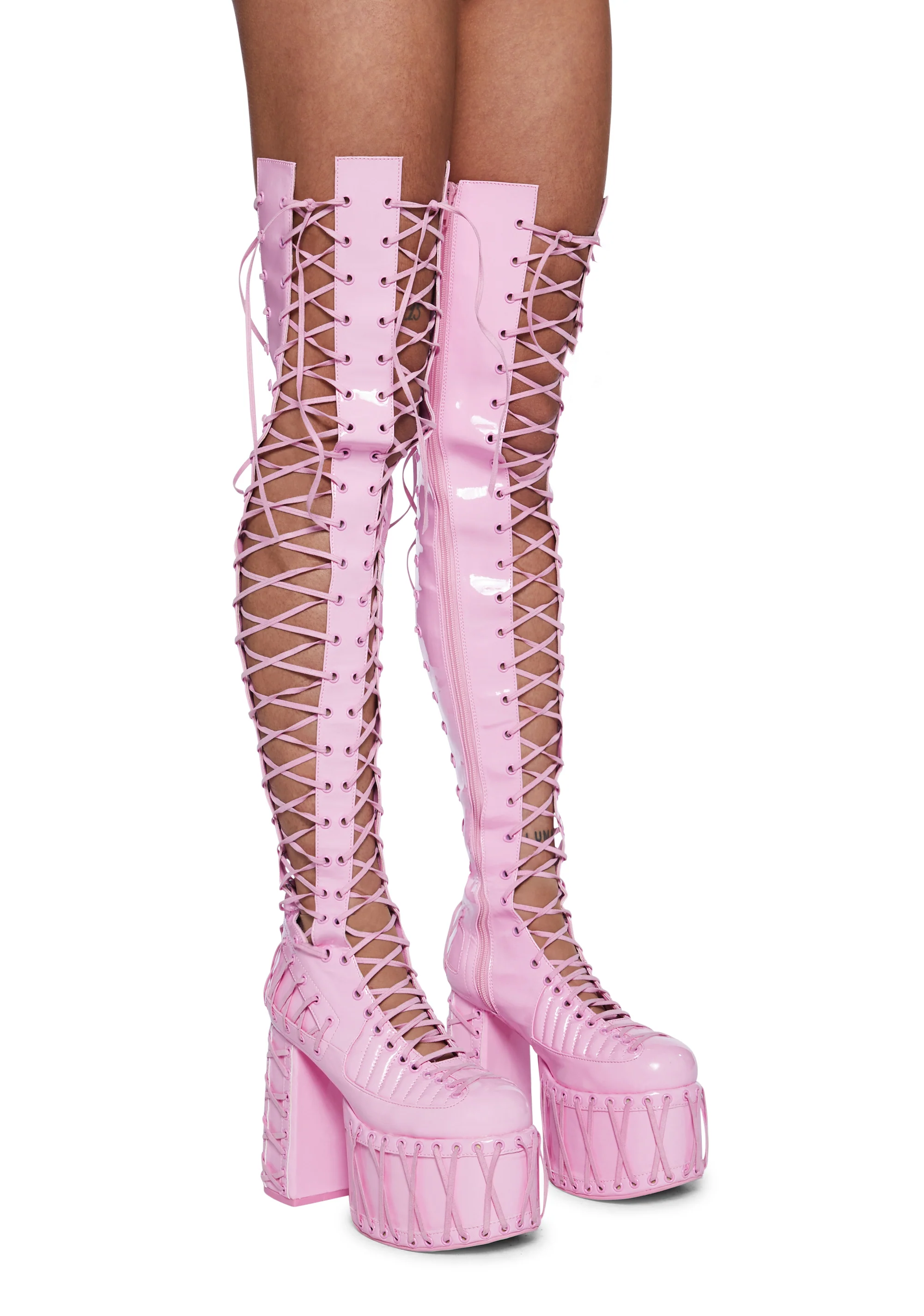 Rude Awakening Thigh High Boots -  Pink - Image 3