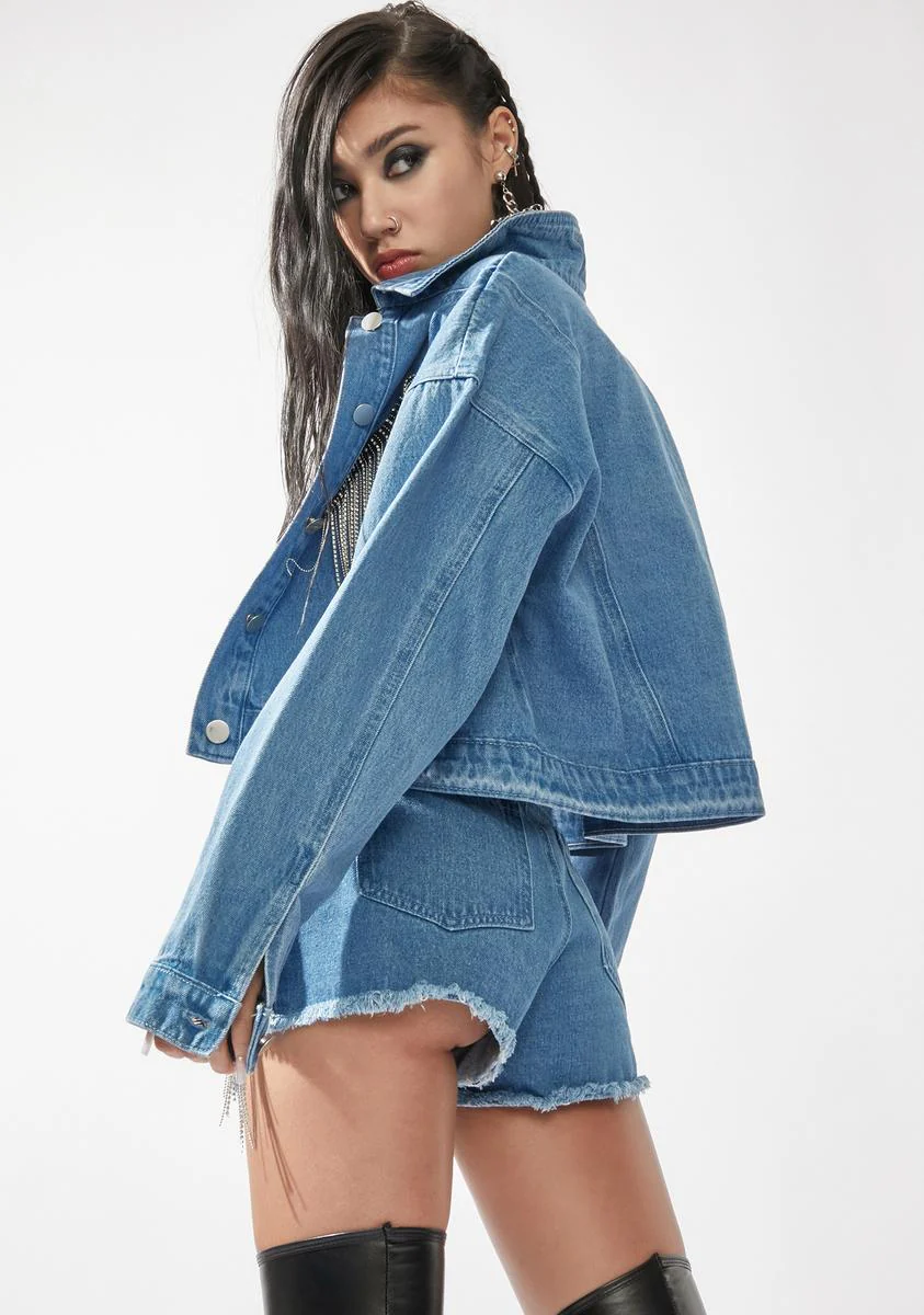 Run The Town Fringe Denim Jacket - Image 4