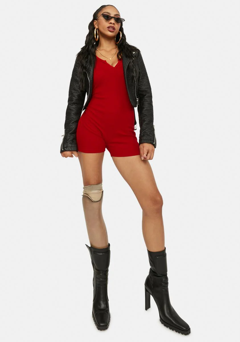 Rust Casual Cutie Notched V-Neck Tank Romper - Image 3