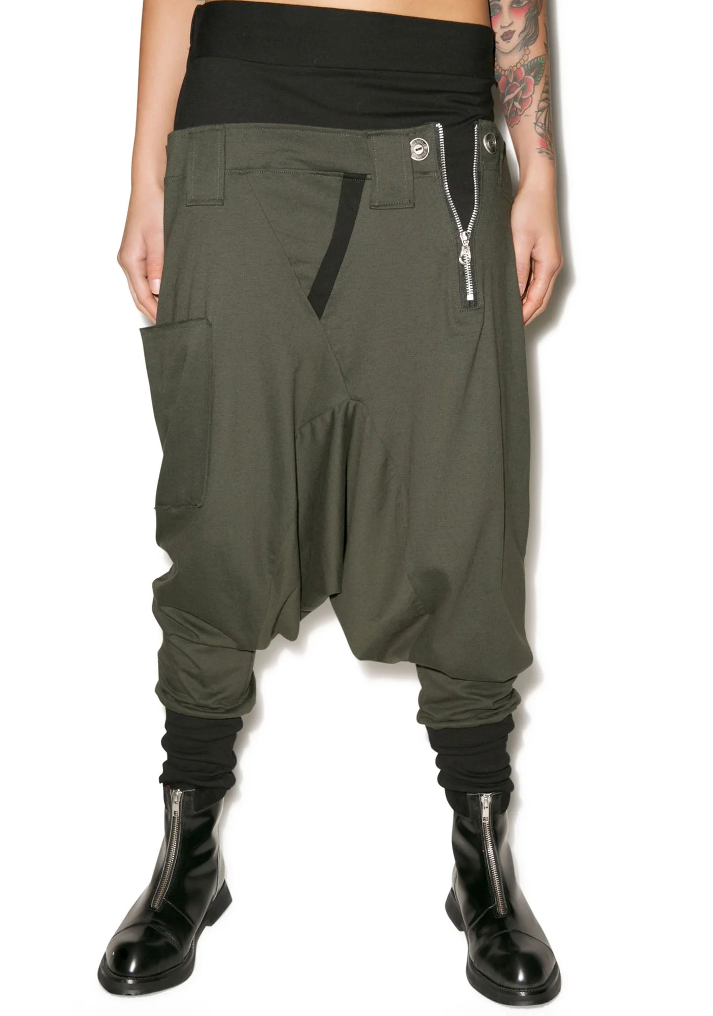 Rust Drop Crotch Pants - Dark Green - Image 3