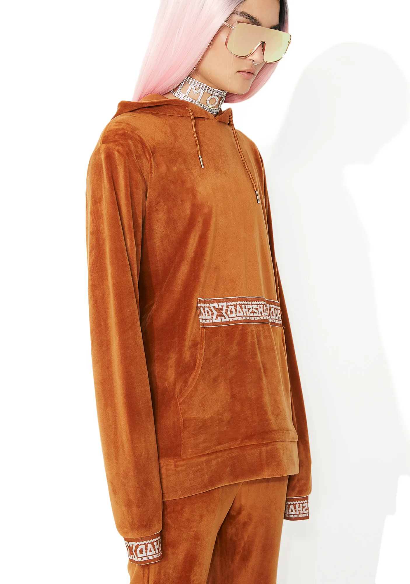 Rust Velour Hooded Sweat - Image 10