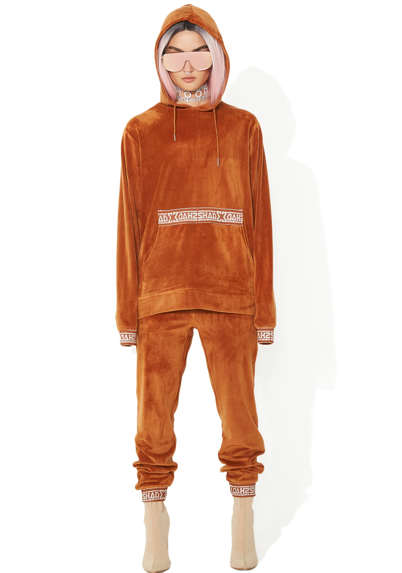 Rust Velour Hooded Sweat - Image 2