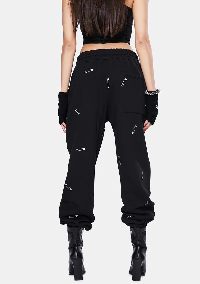 Safety Pin Embroidered Sweatpants - Image 4
