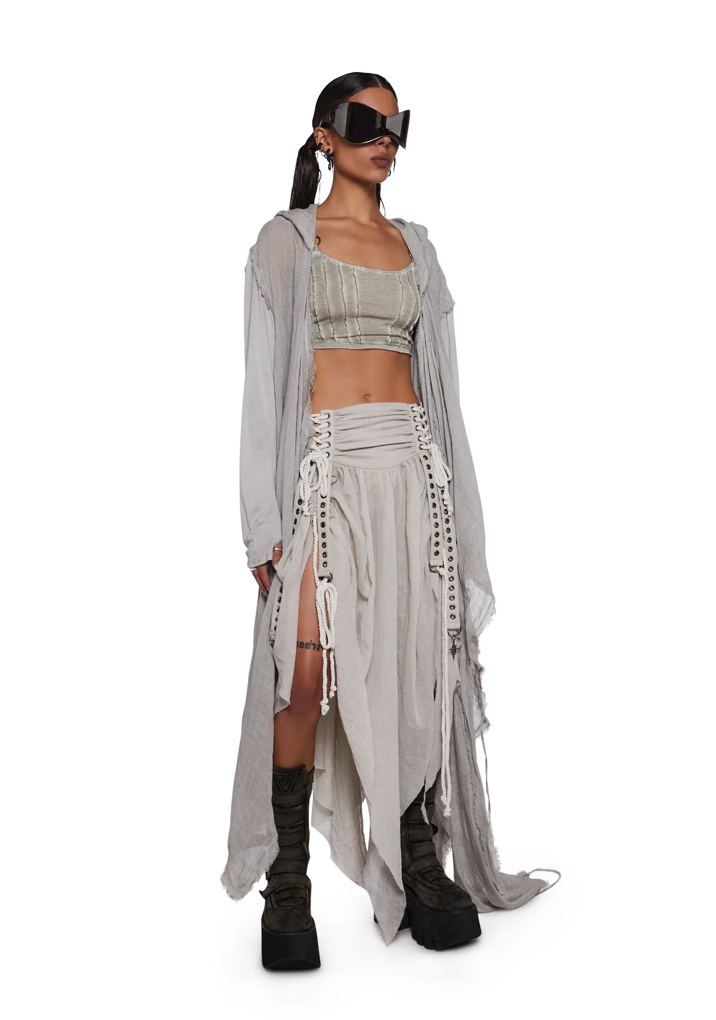 Frequency Asymmetrical Ruched Skirt - Sand - Image 2