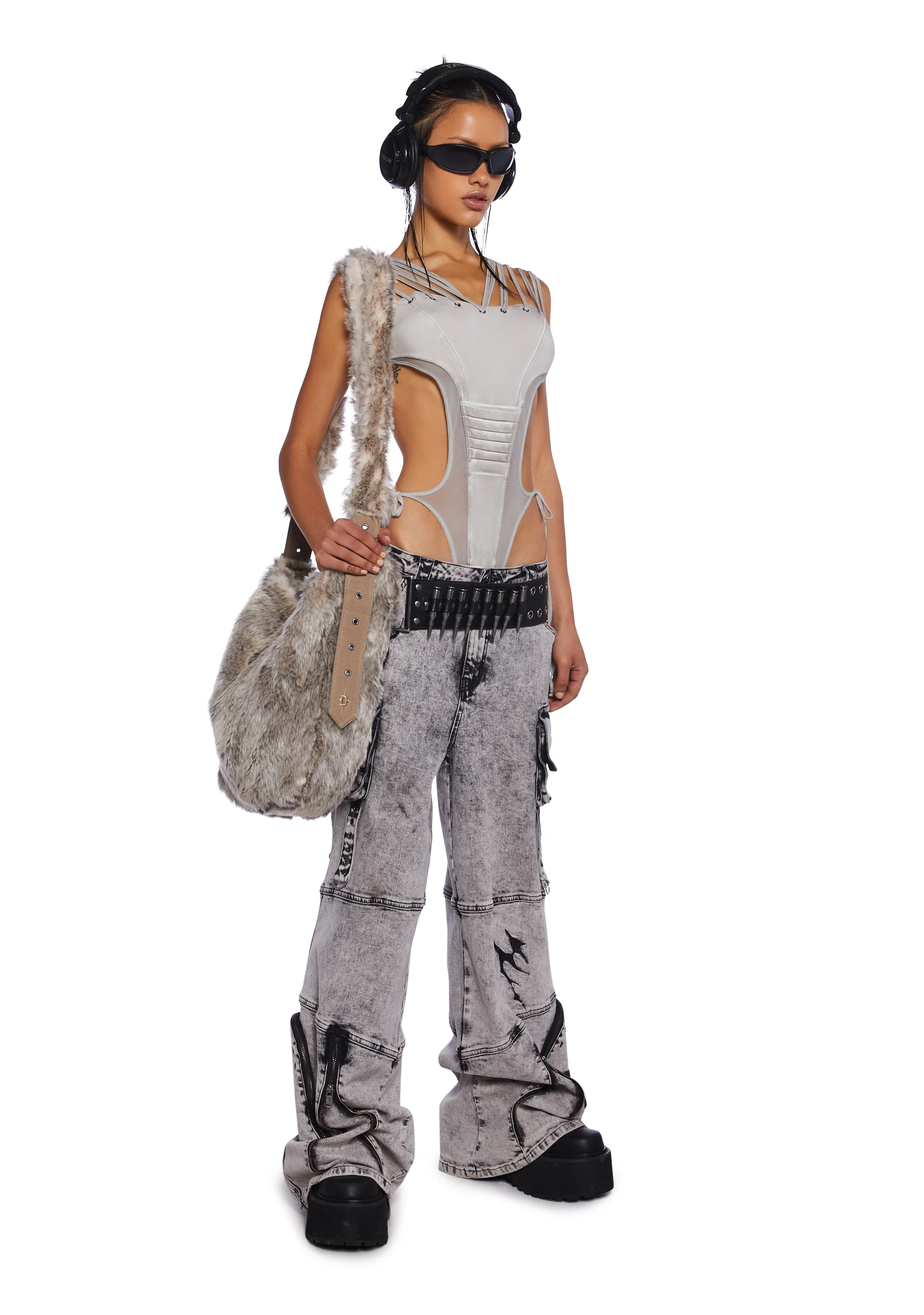 Frequency Strappy Mesh And Jersey Bodysuit - Sand - Image 2