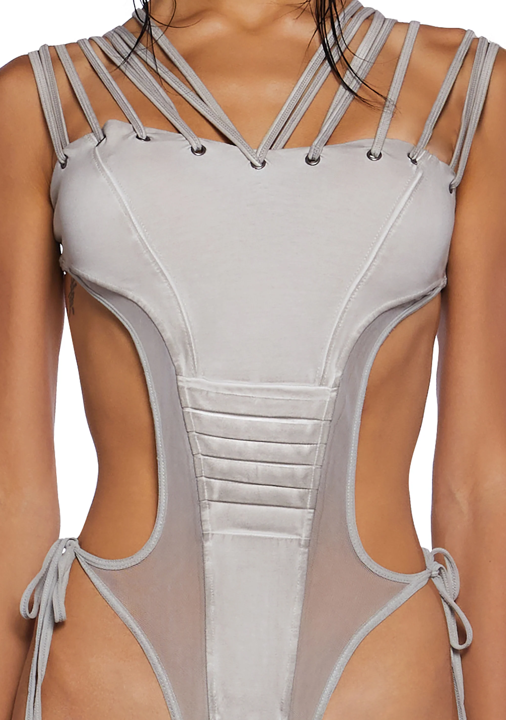 Frequency Strappy Mesh And Jersey Bodysuit - Sand - Image 5