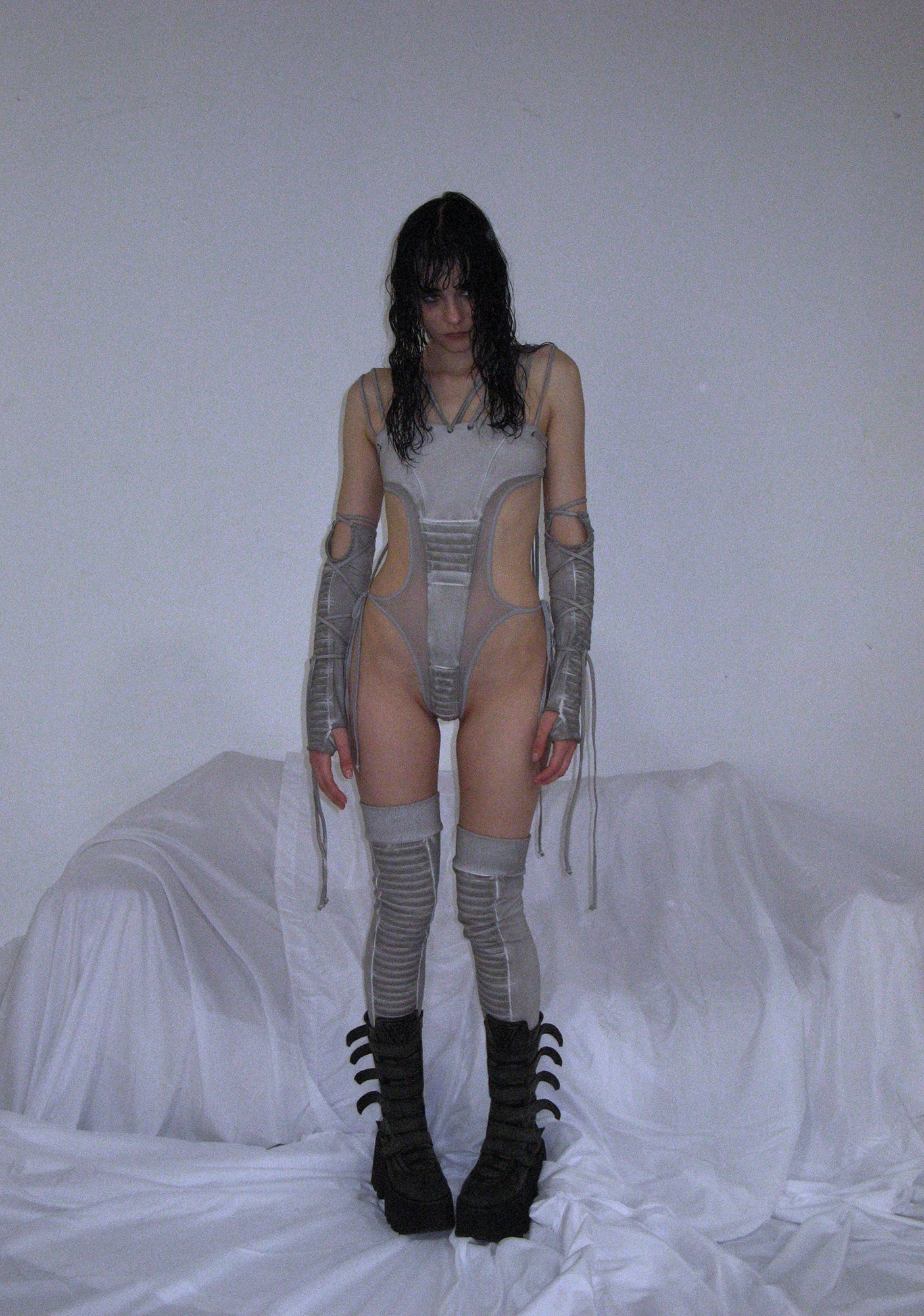 Frequency Strappy Mesh And Jersey Bodysuit - Sand - Image 7