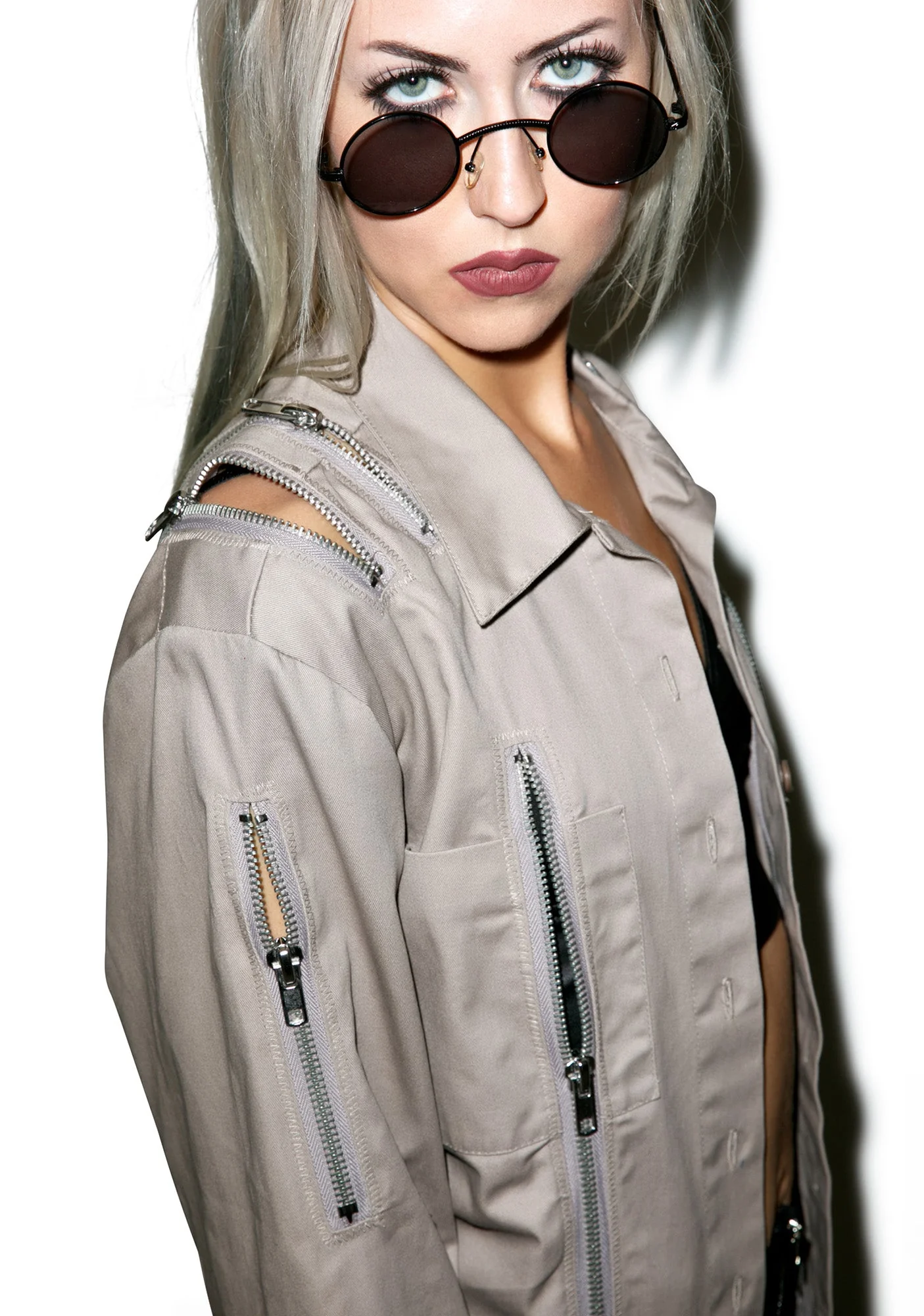 Sandstorm Zipper Head Button Up Top - Light Brown - Image 5