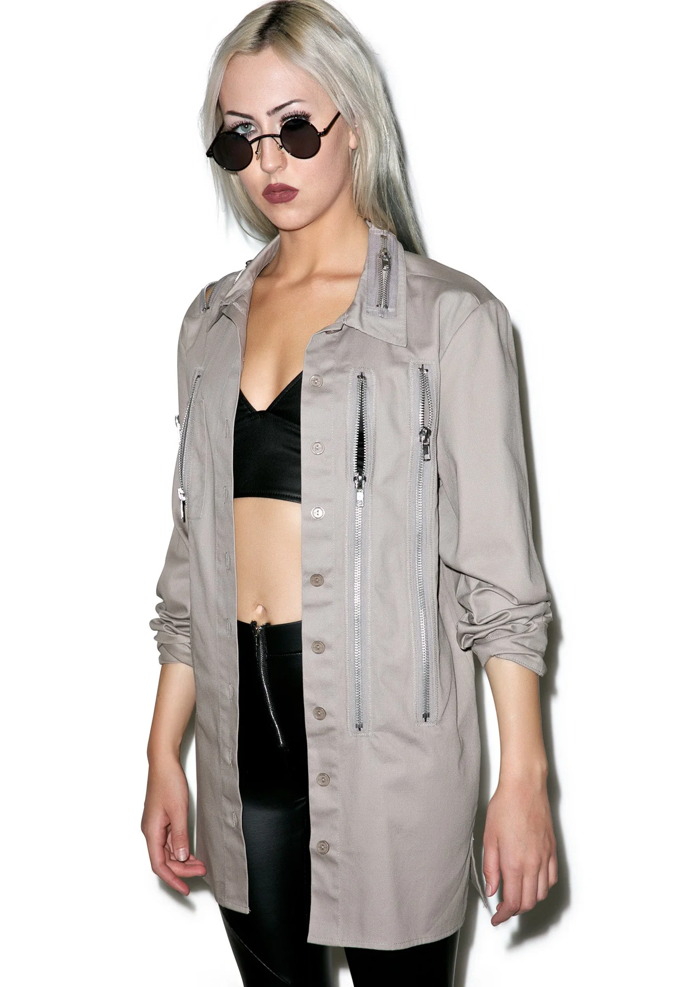Sandstorm Zipper Head Button Up Top - Black - Image 4