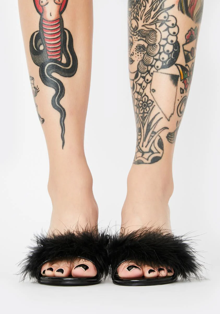 Sasha Marabou Kitten Heels - Black - Image 3