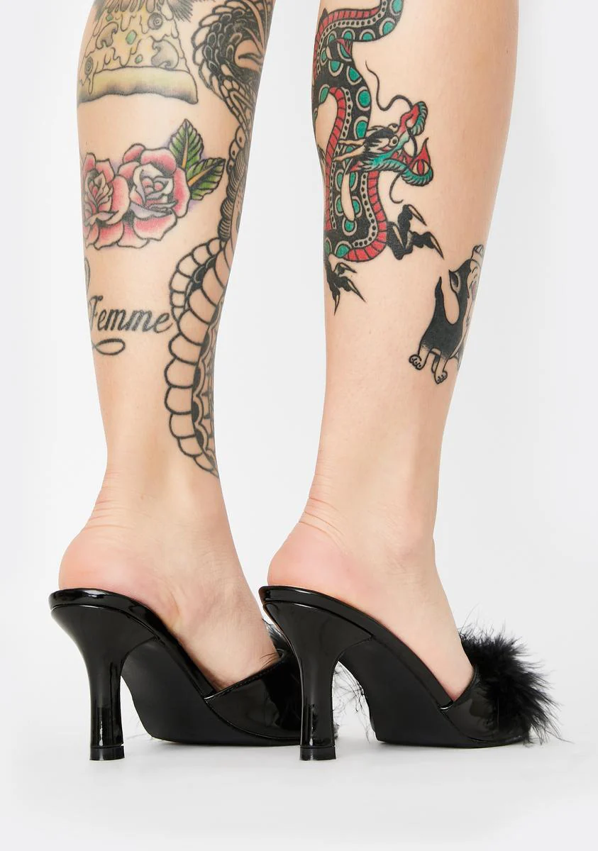 Sasha Marabou Kitten Heels - Black - Image 4