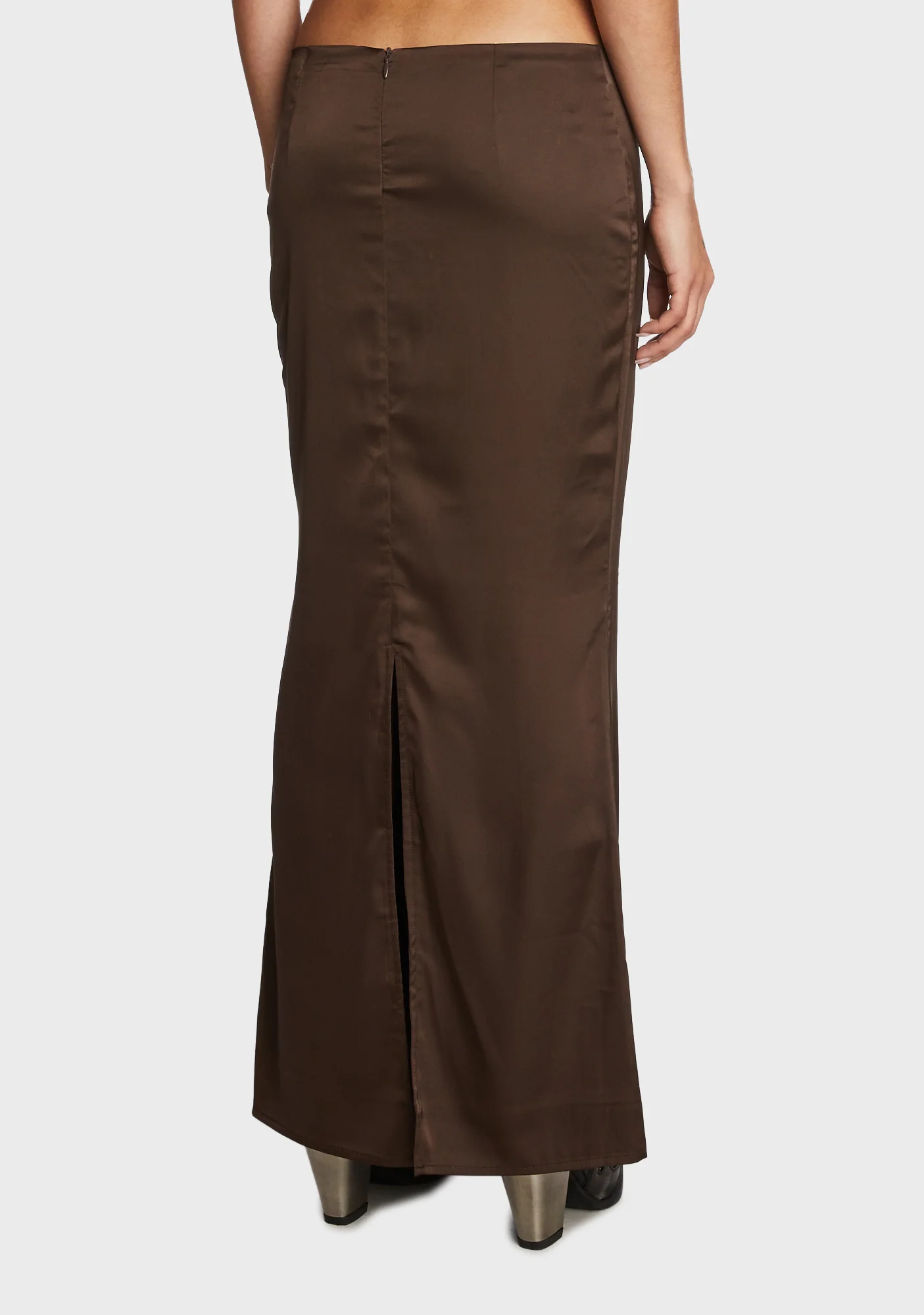 Satin Low Rise Back Slit Maxi Skirt - Image 4