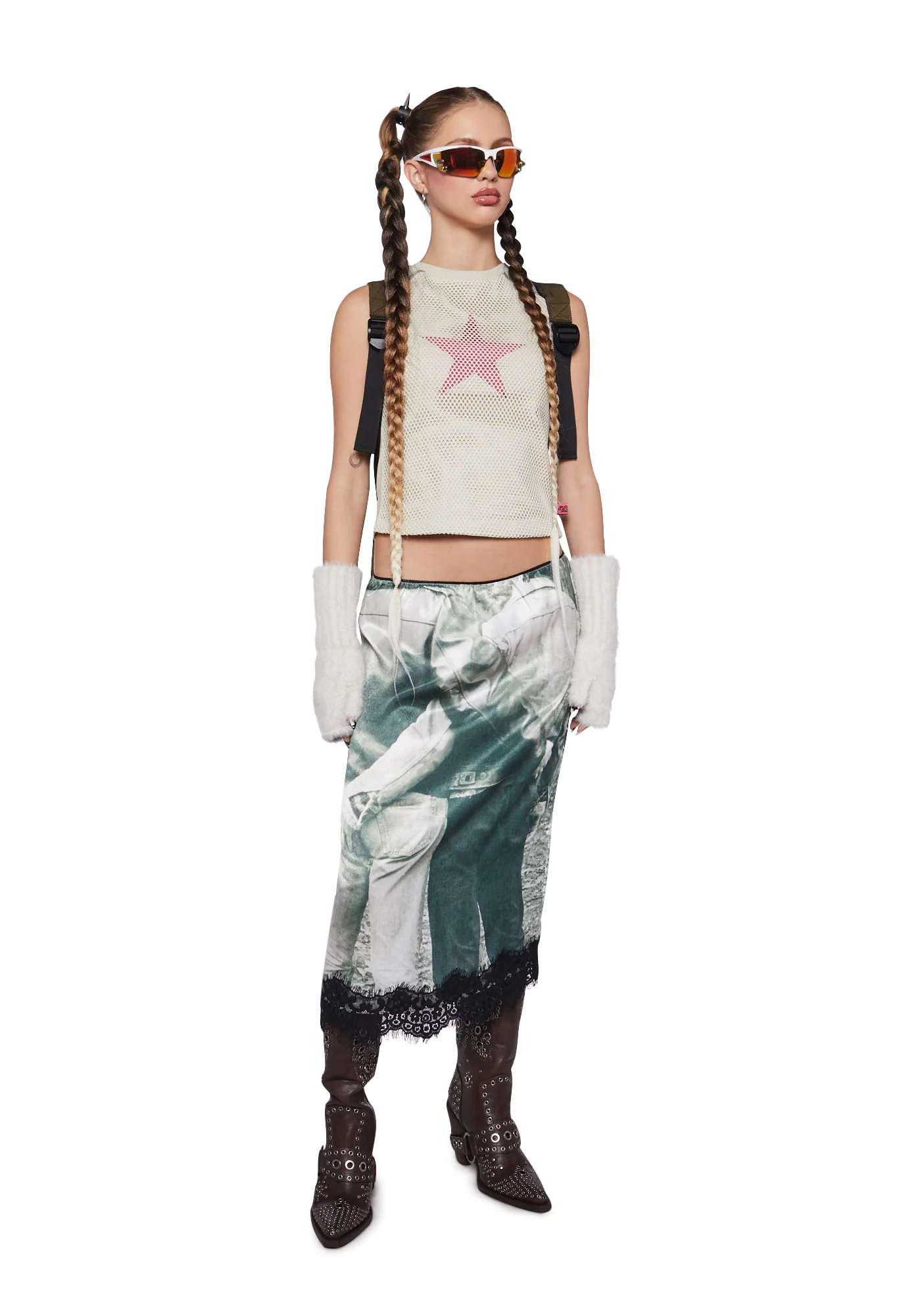 Satin Midi Skirt With Lace Hem - Image 2