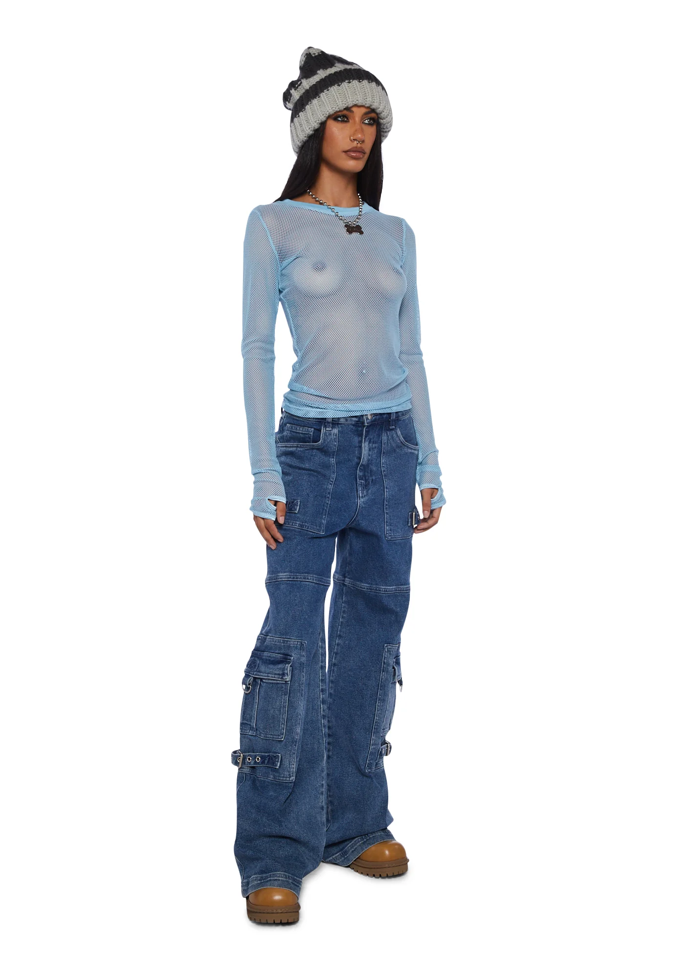 See Thru Me Fishnet Top - Baby Blue - Image 2