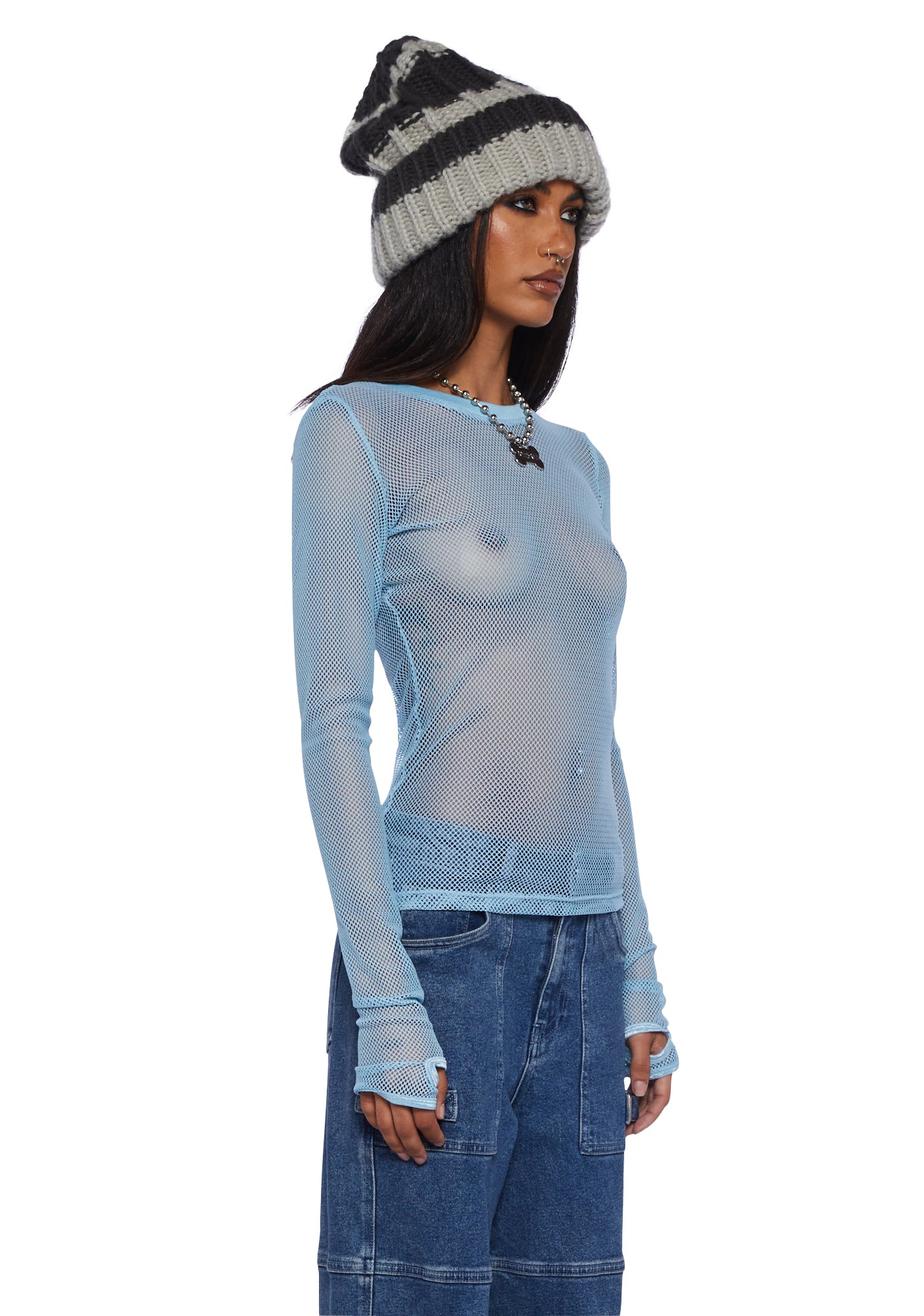 See Thru Me Fishnet Top - Baby Blue - Image 3