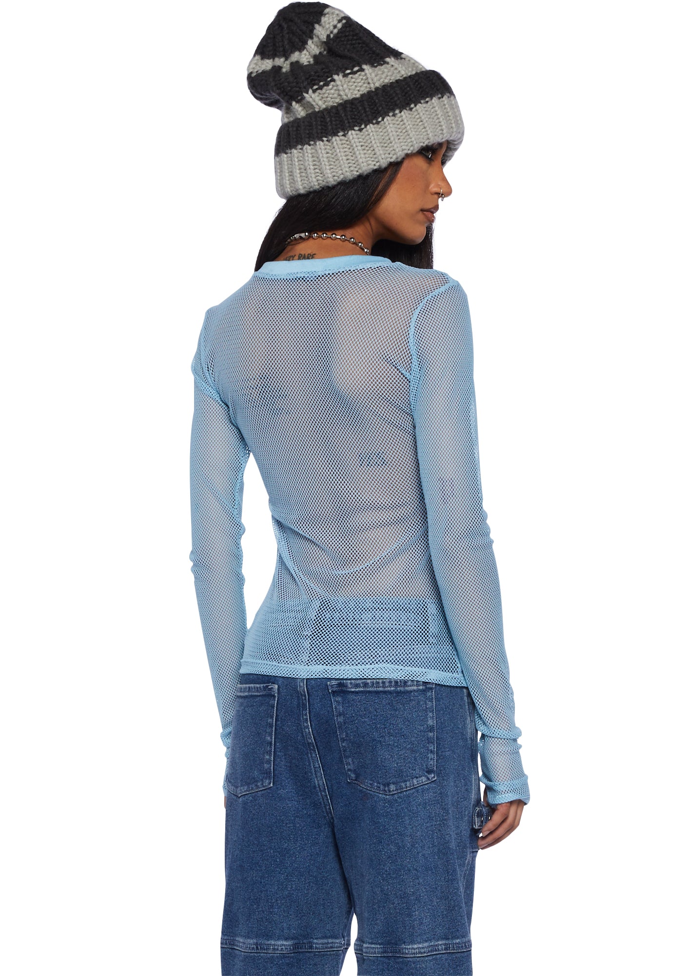 See Thru Me Fishnet Top - Baby Blue - Image 4