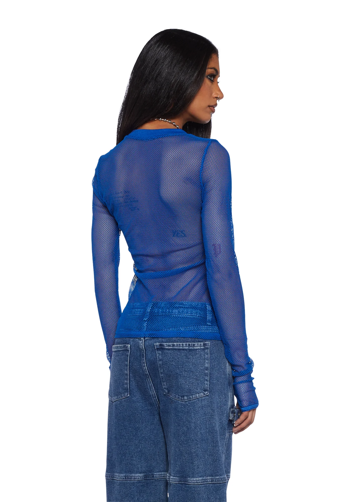 See Thru Me Fishnet Top - Blue - Image 4