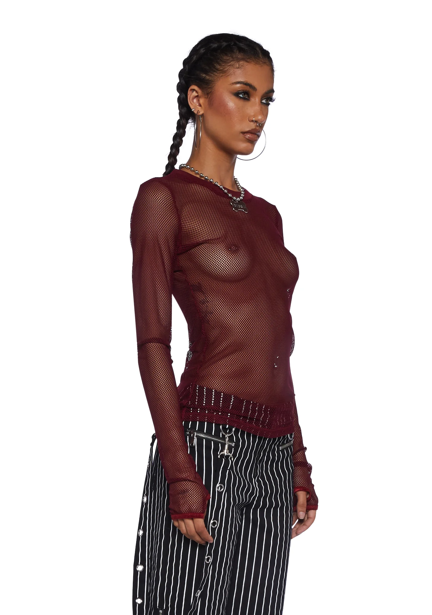 See Thru Me Fishnet Top - Burgundy - Image 3