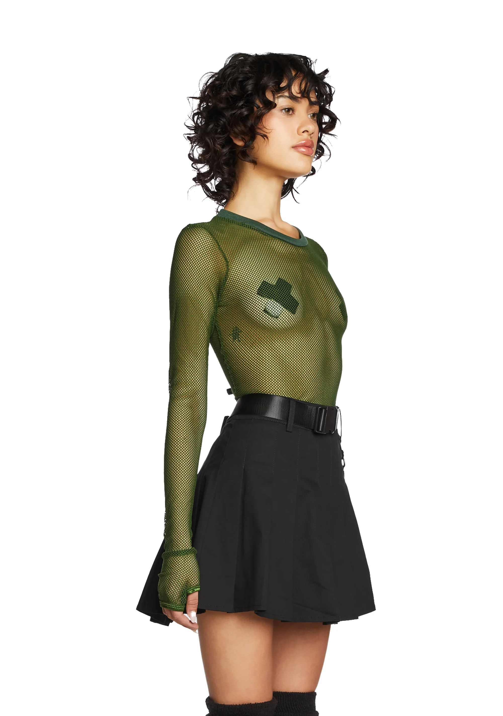 See Thru Me Fishnet Top - Olive - Image 3