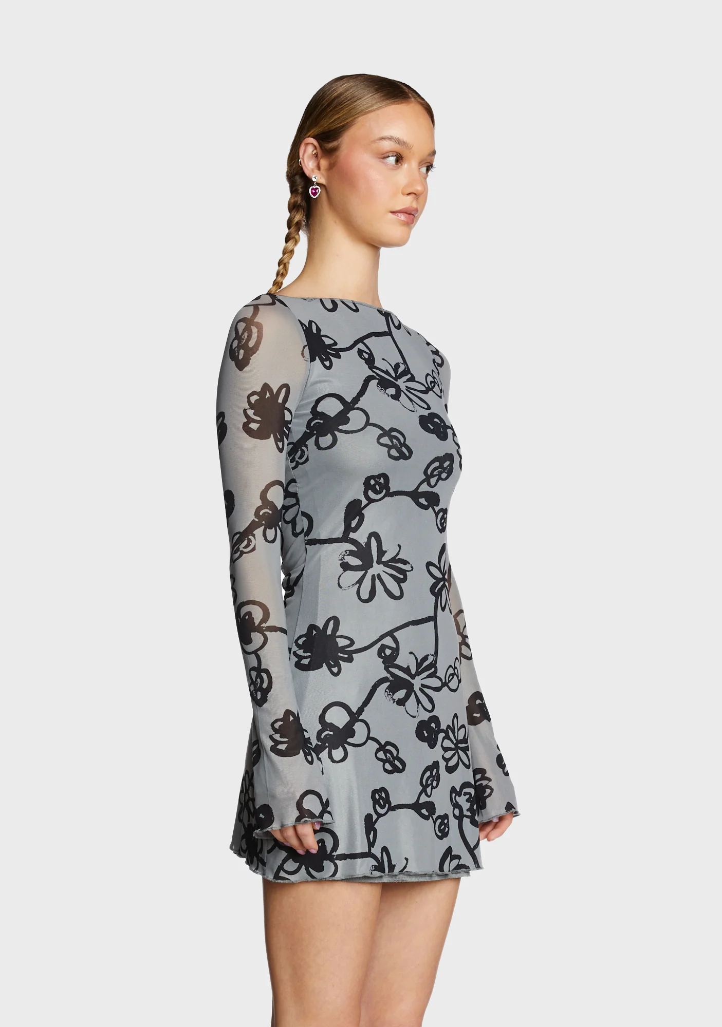 Sevila Mini Dress - Flower Grey - Image 3