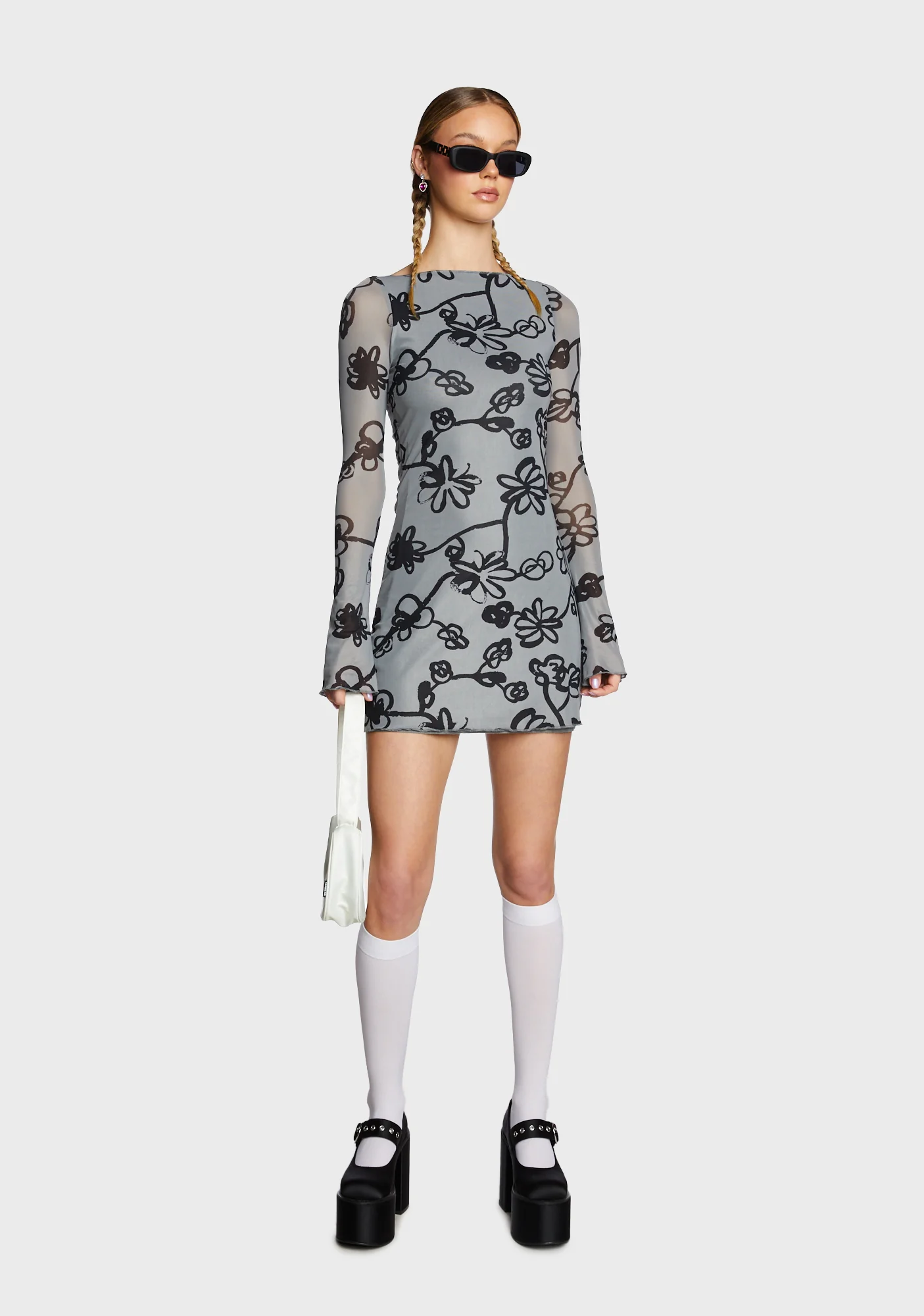 Sevila Mini Dress - Flower Grey - Image 5