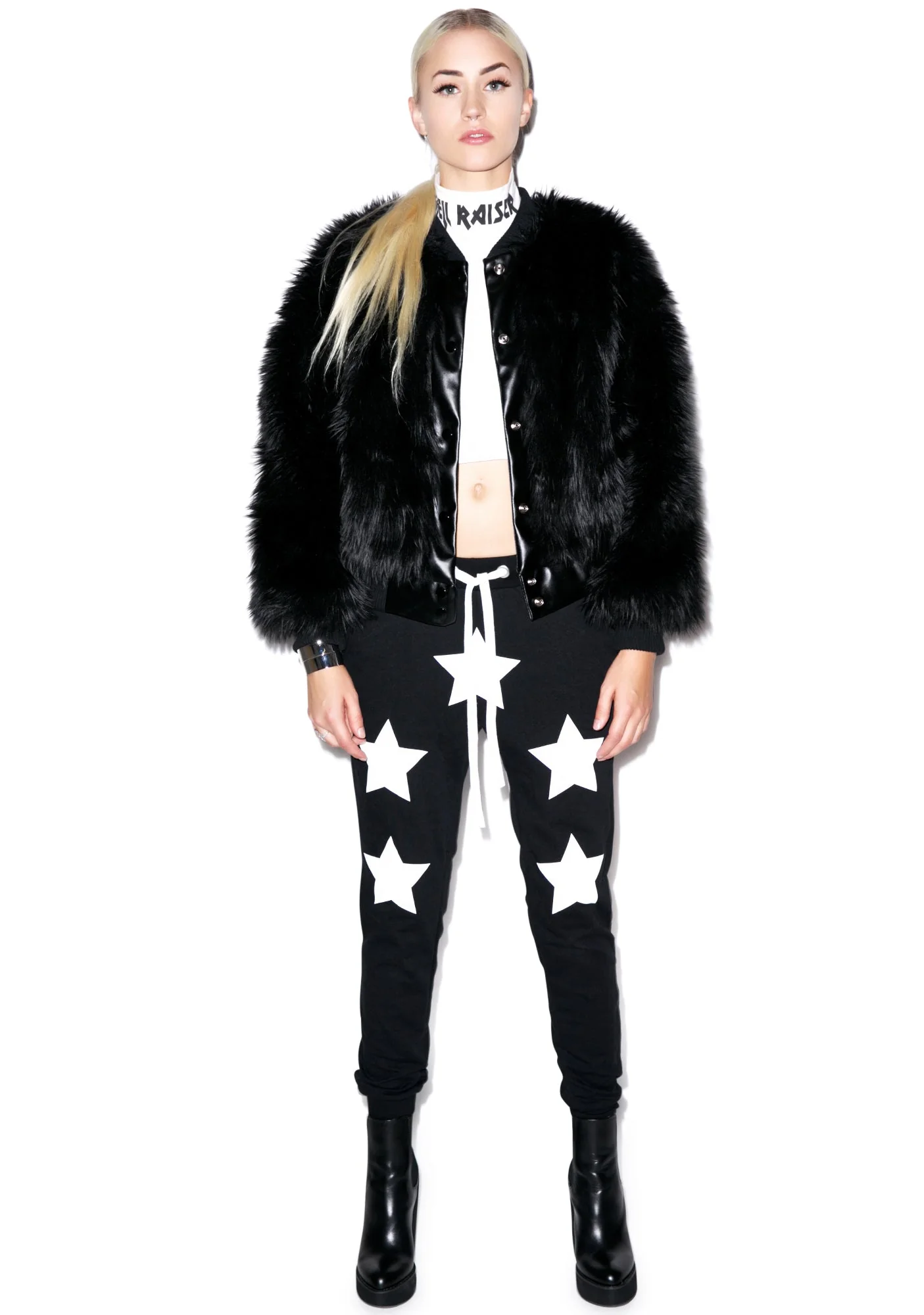 Sharon Faux Fur Bomber Jacket - Black - Image 2
