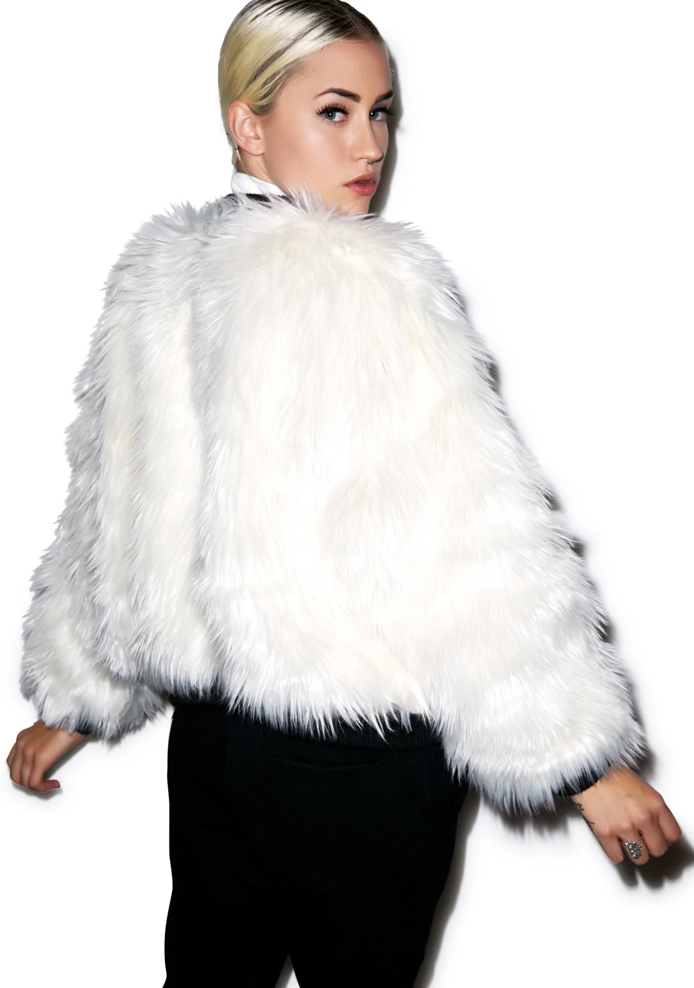 Sharon Faux Fur Bomber Jacket - Black - Image 6