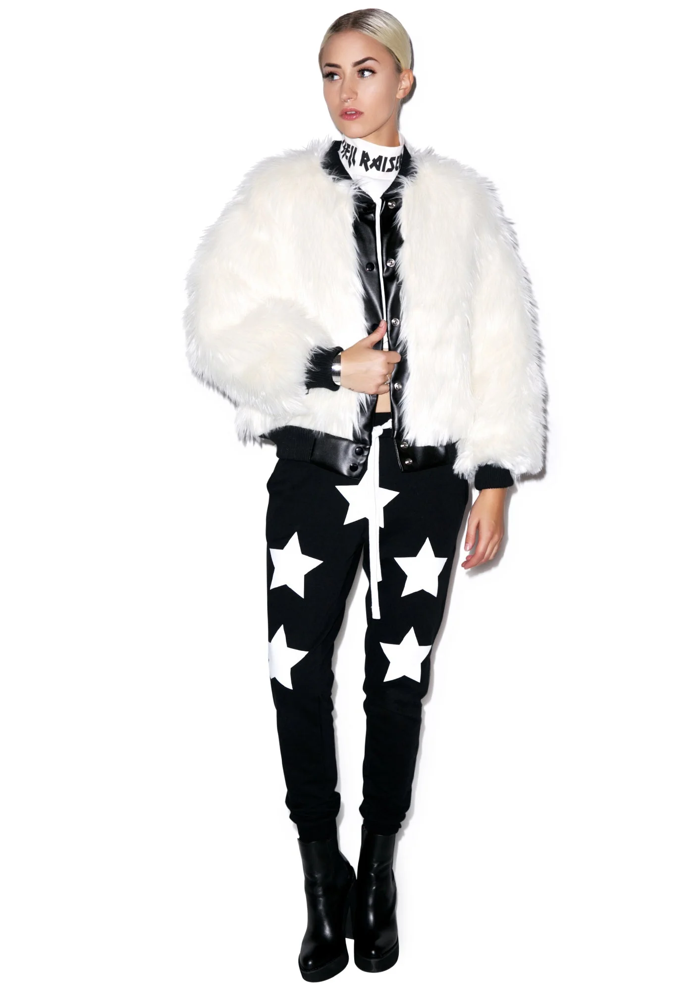 Sharon Faux Fur Bomber Jacket - Black - Image 8