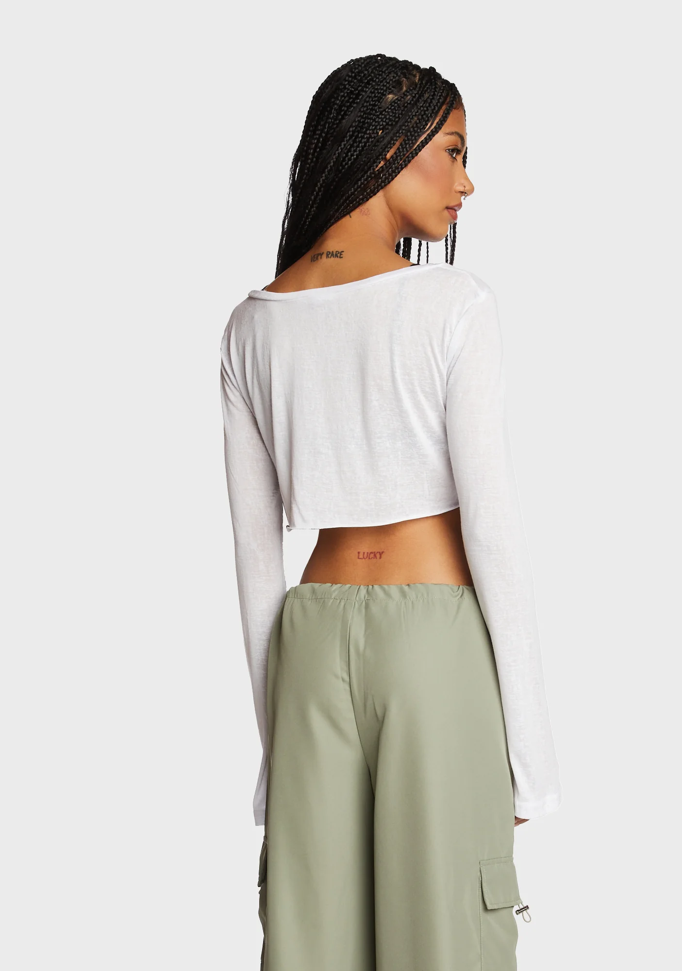 Sheer Raw Hem Crop Top - White - Image 4