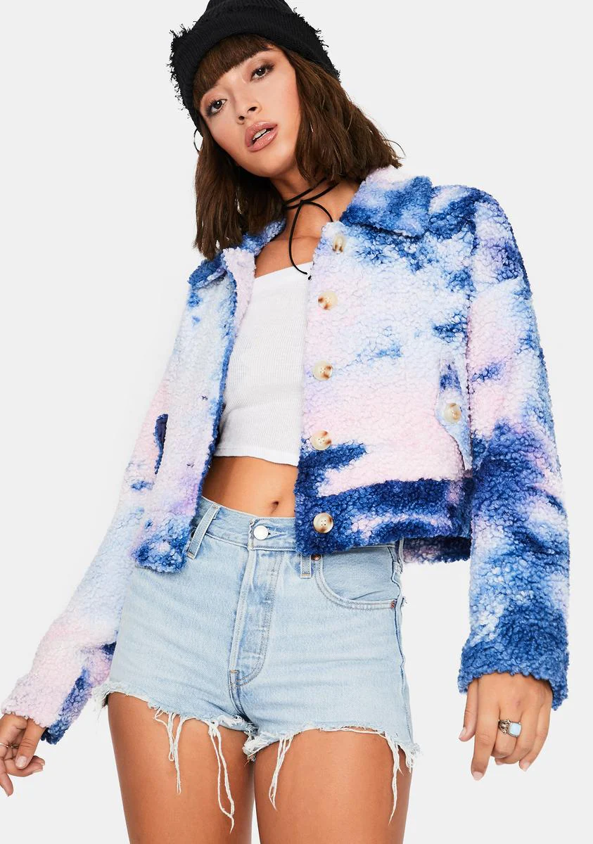 Sherbet All Bundled Up Tie Dye Sherpa Jacket - Image 2