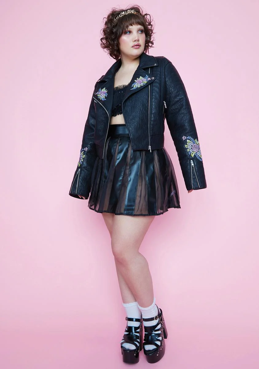 She's Gaia's Daughter Floral Embroidered Moto Jacket - Image 4