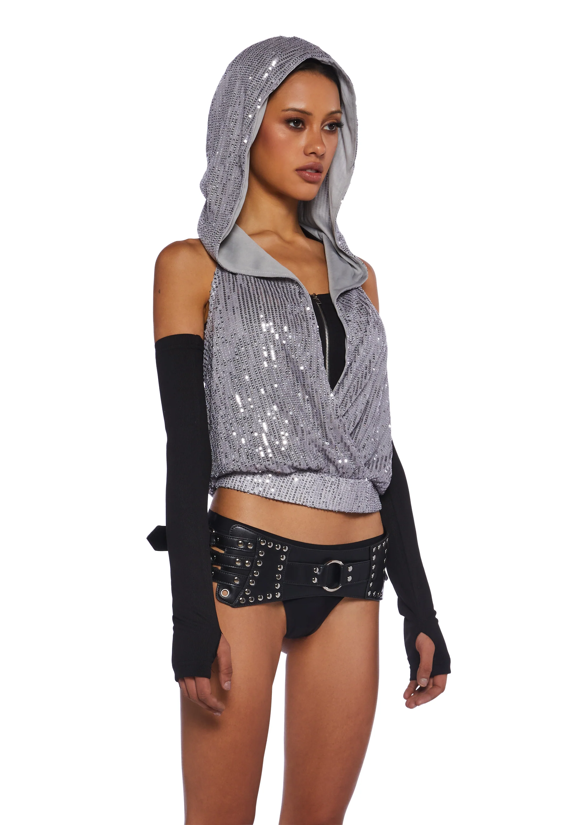 Shimmer Escapes Sequined Hooded Top - Image 3