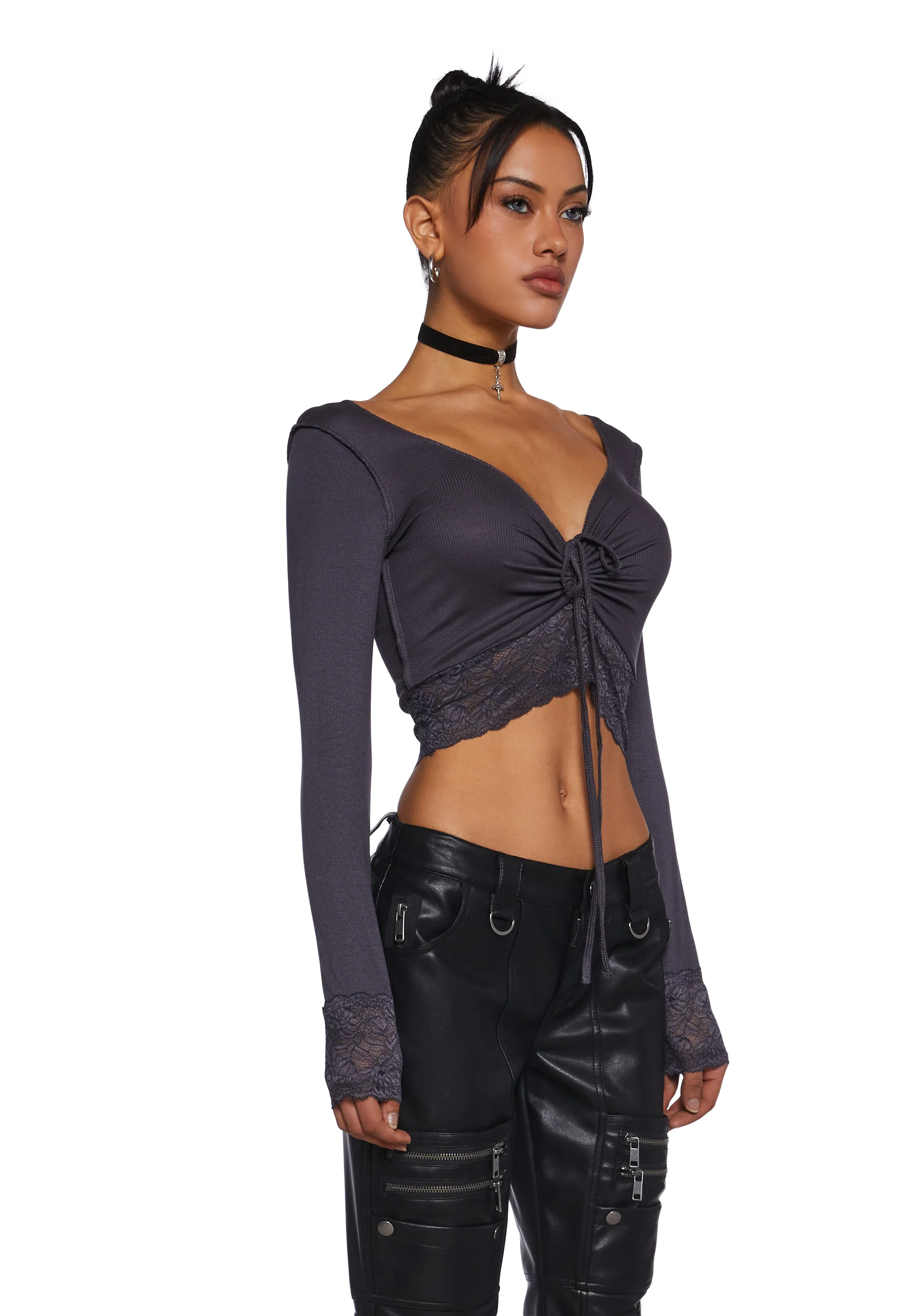 Snap Back Long Sleeve Top - Gray - Image 3