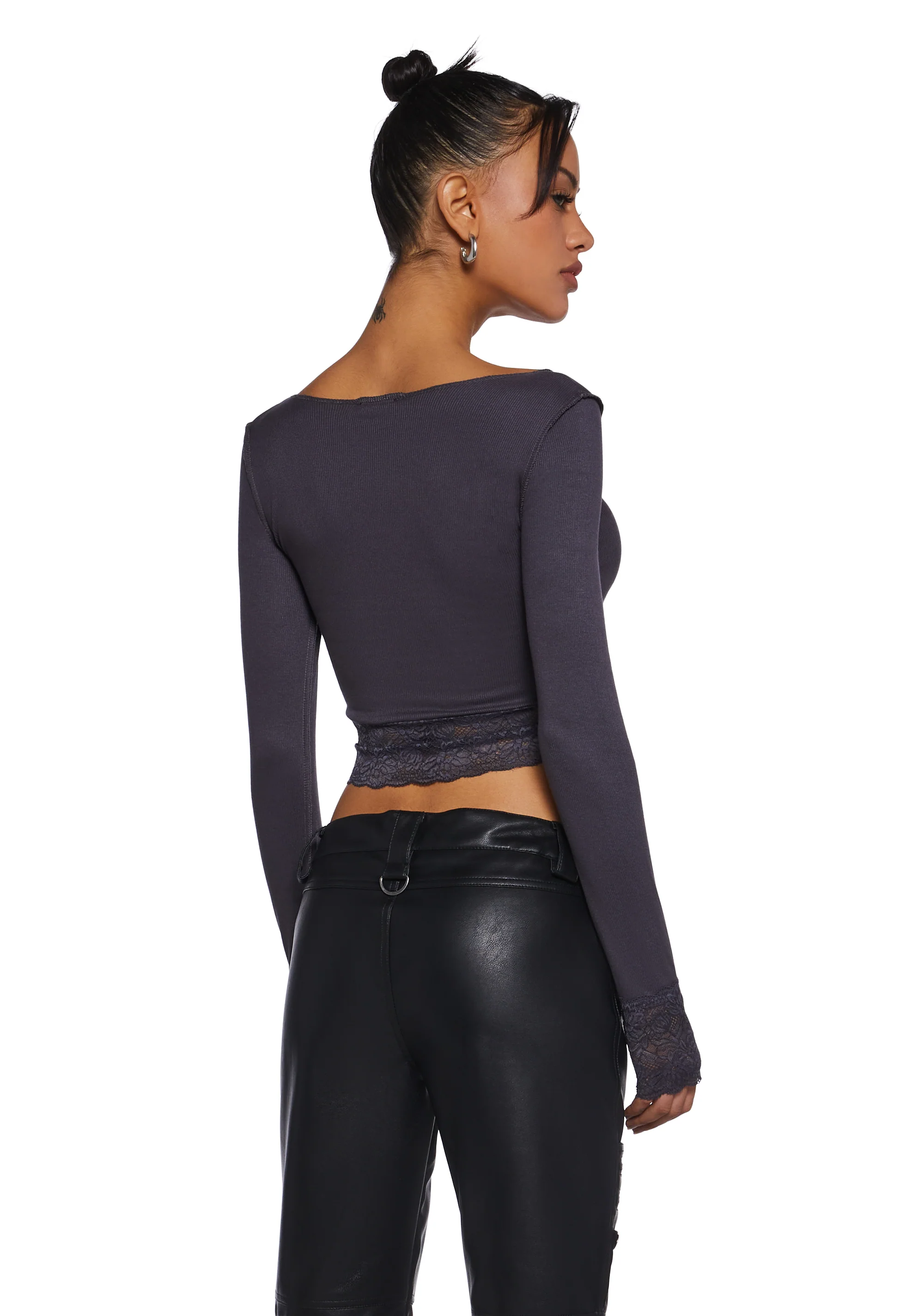 Snap Back Long Sleeve Top - Gray - Image 4