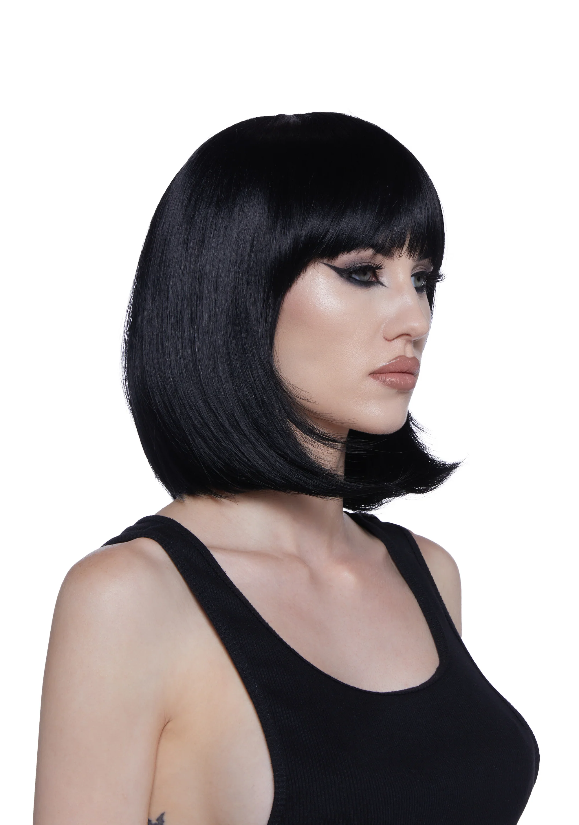 Short Bob Wig With Bangs - Black - Image 2
