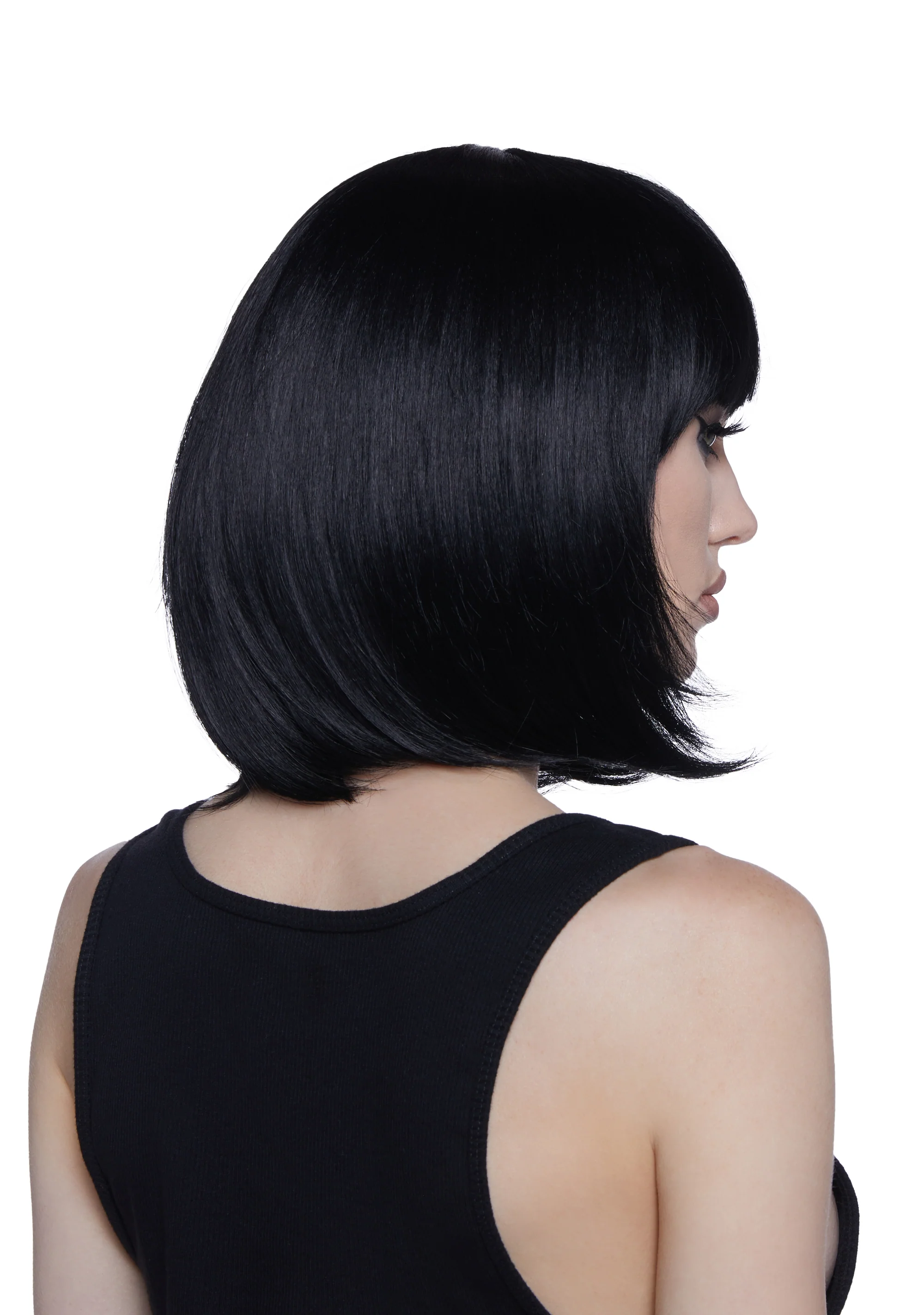 Short Bob Wig With Bangs - Black - Image 3