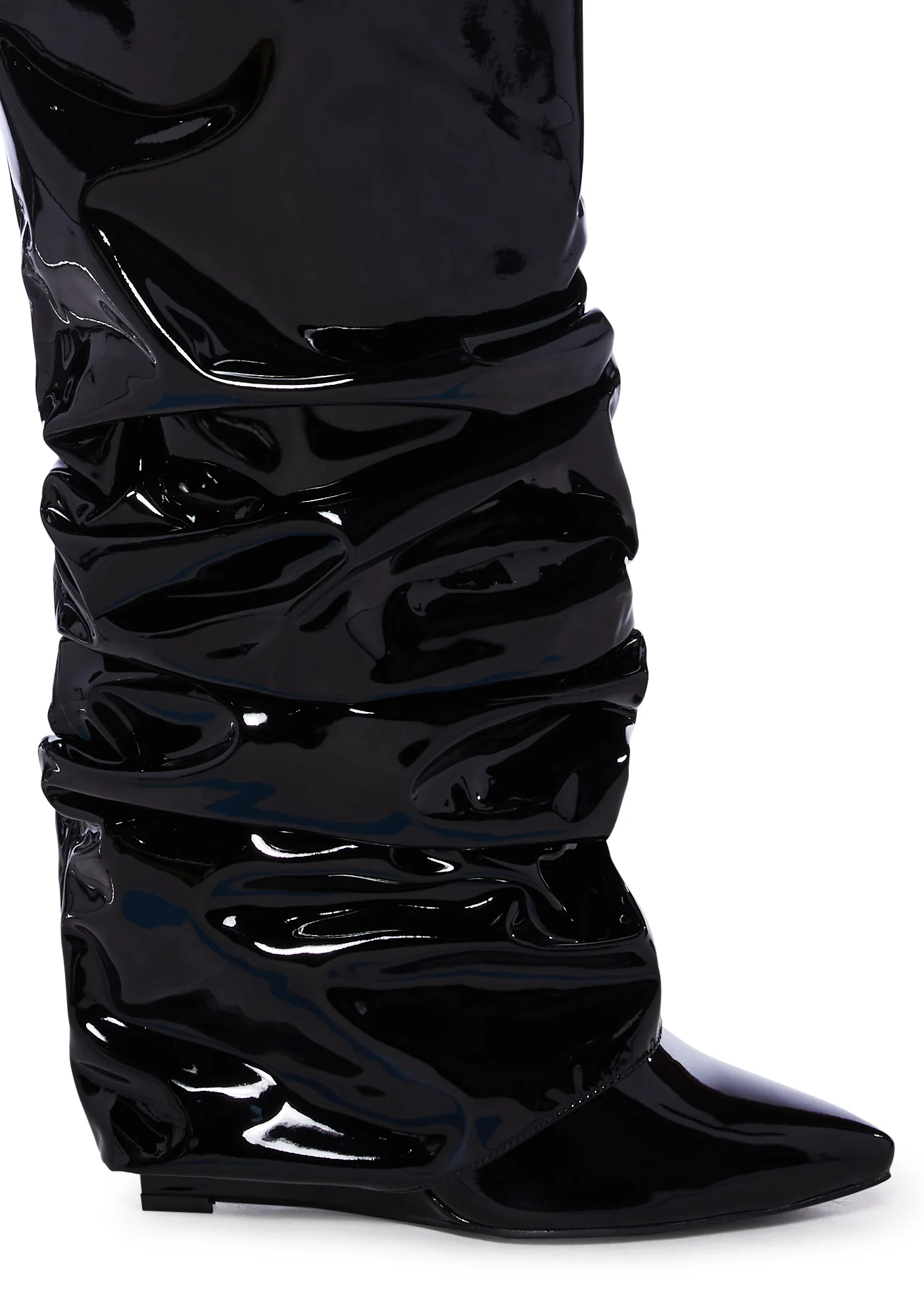 Sif Latex Wedge Boots- Black - Image 2