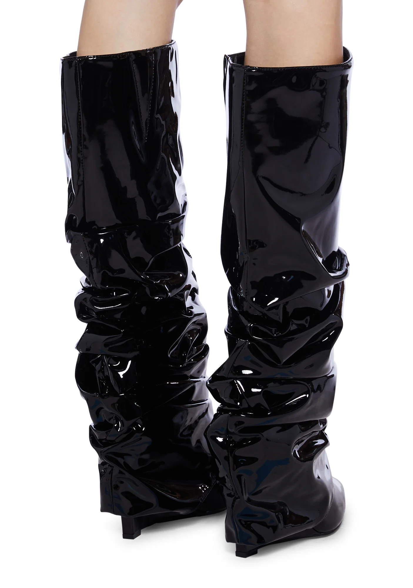 Sif Latex Wedge Boots- Black - Image 4