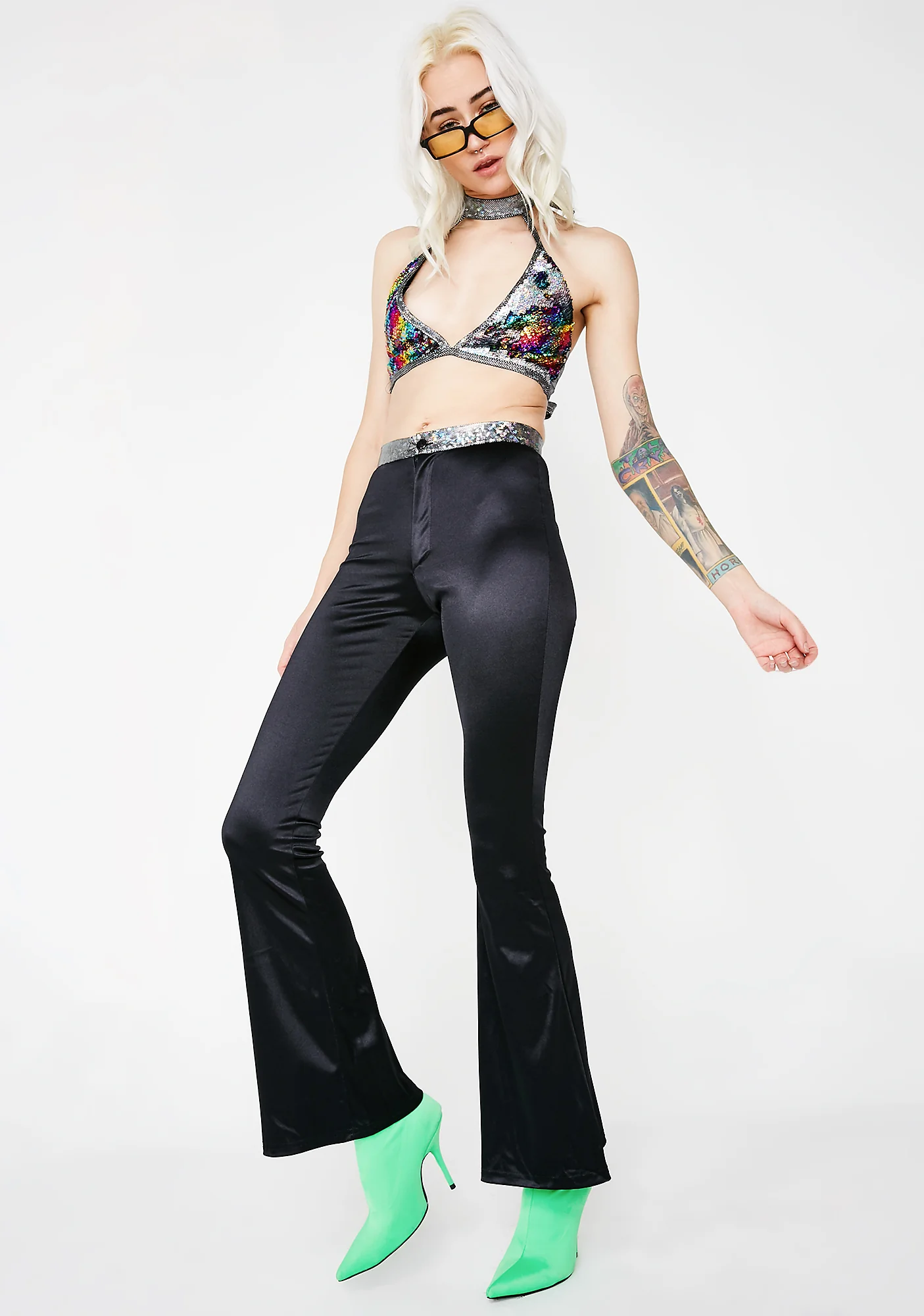 Silver Hologram Waist Wide Leg Pants - Image 2