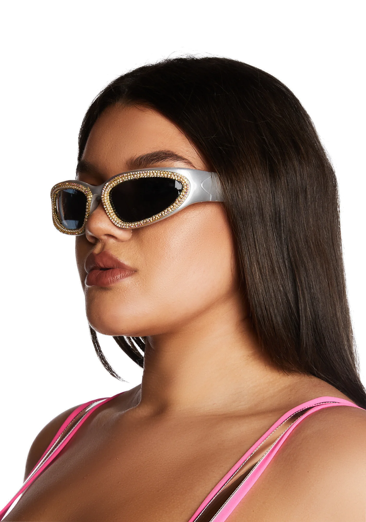 Speed Past You Rhinestone Sunglasses - Silver - Image 2