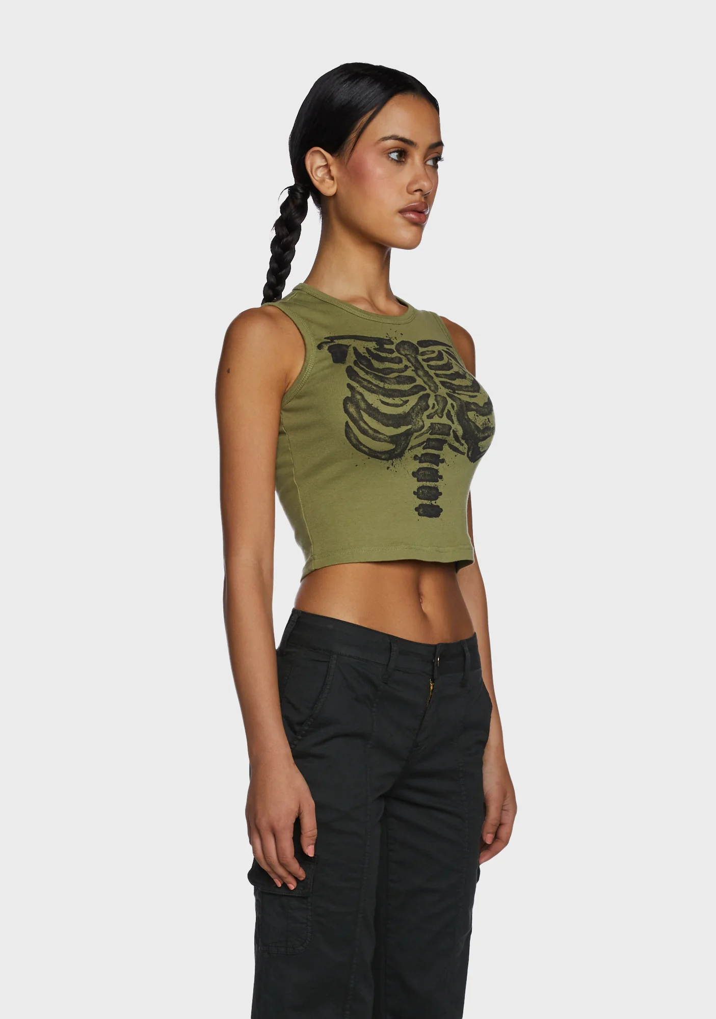 Skeleton Graphic Print Top - Green - Image 3