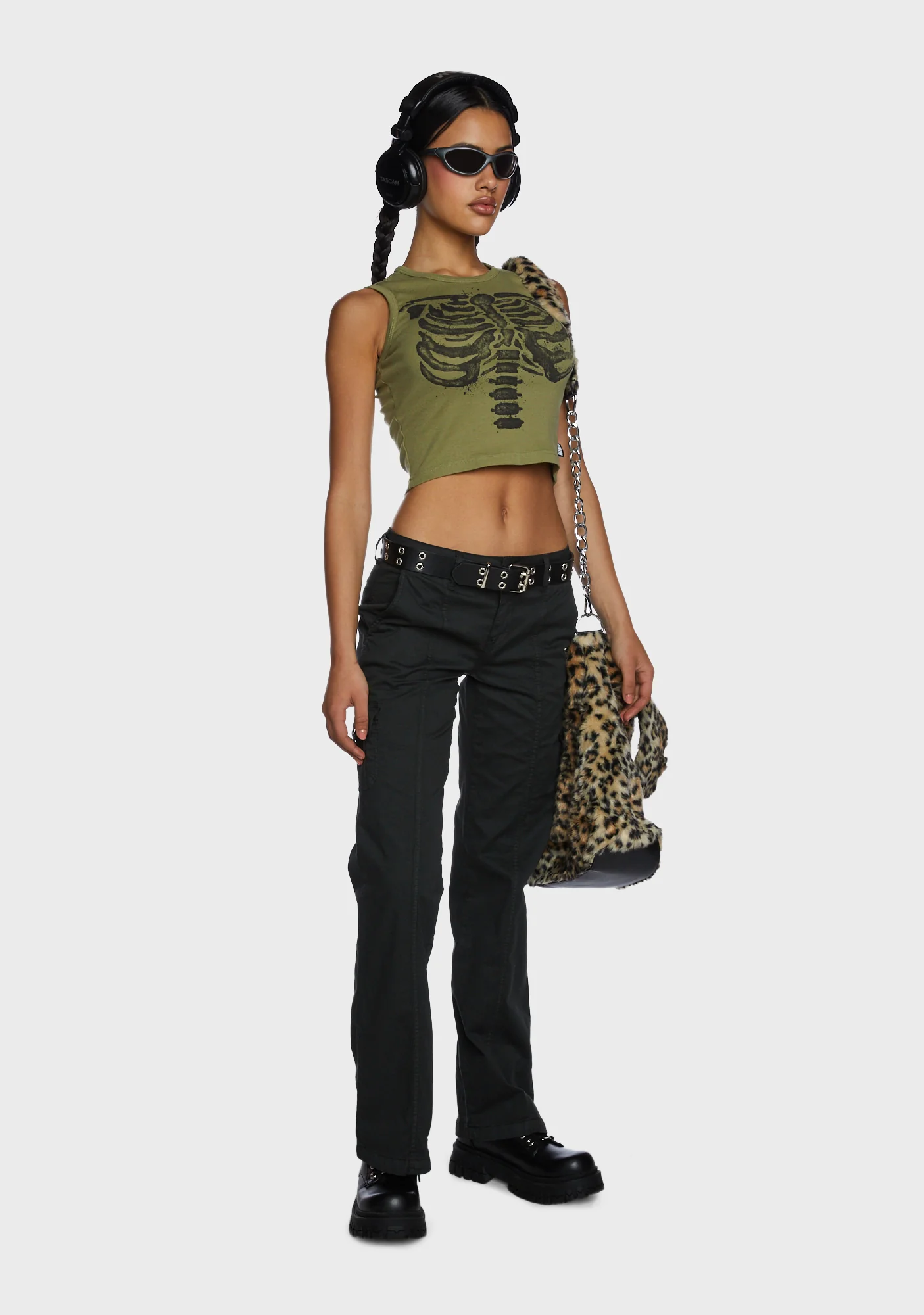 Skeleton Graphic Print Top - Green - Image 5