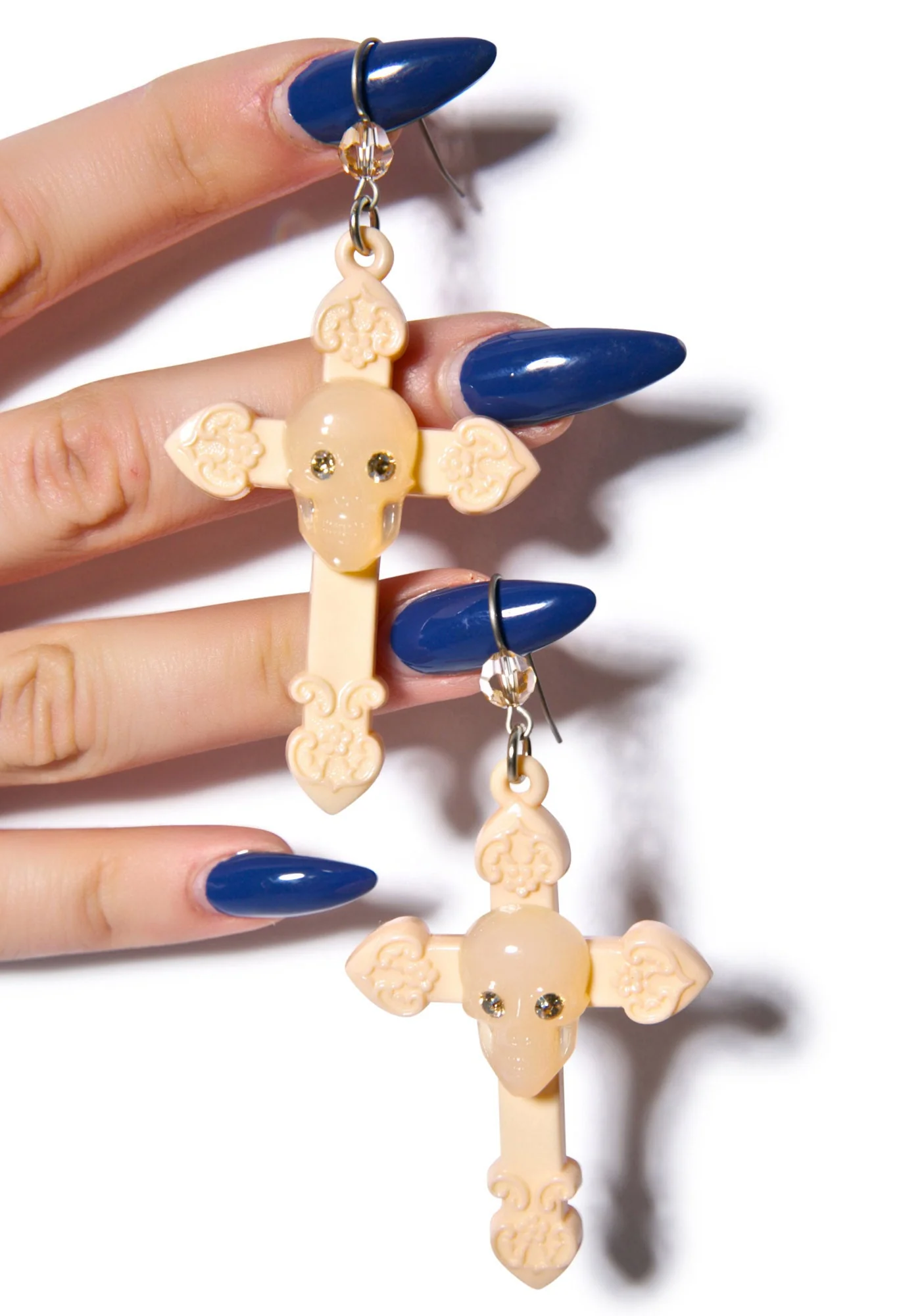 Skull And Cross Drop Earrings - Black - Image 2