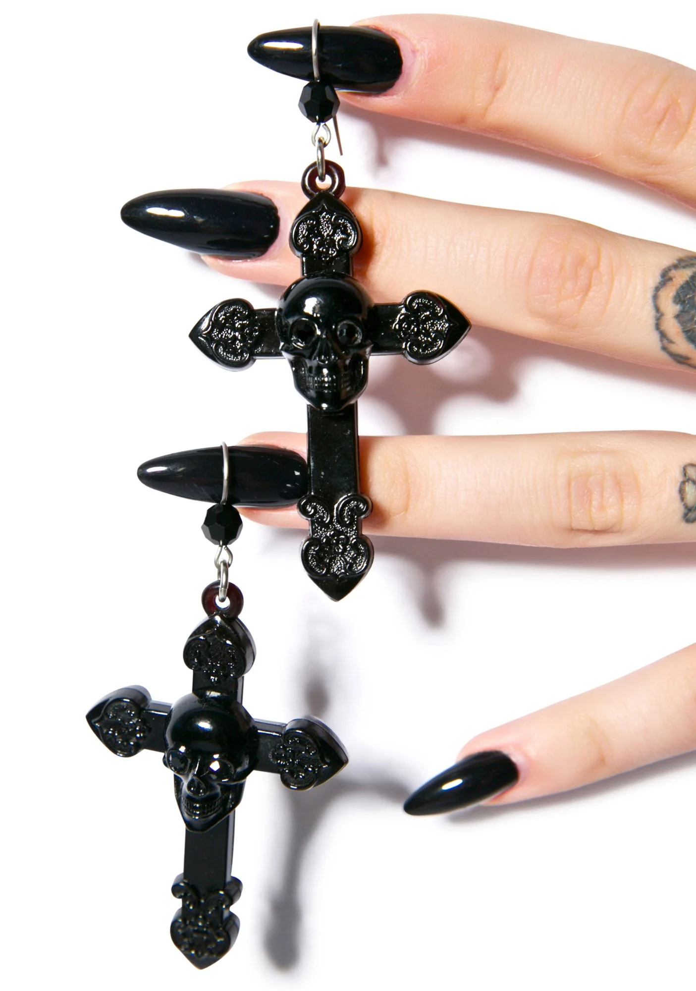 Skull And Cross Drop Earrings - Black - Image 7