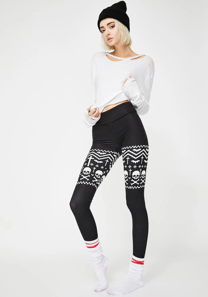 Skull And Snowflakes Christmas Sweater Leggings - Image 2