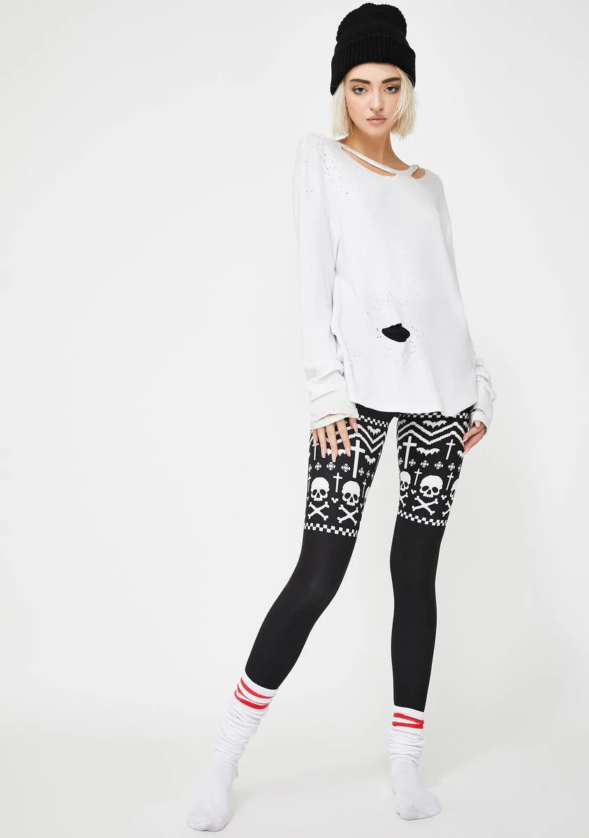 Skull And Snowflakes Christmas Sweater Leggings - Image 3