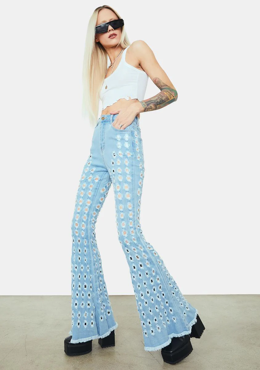 Sky Breaking Point Distressed Circles Flared Jeans - Image 2