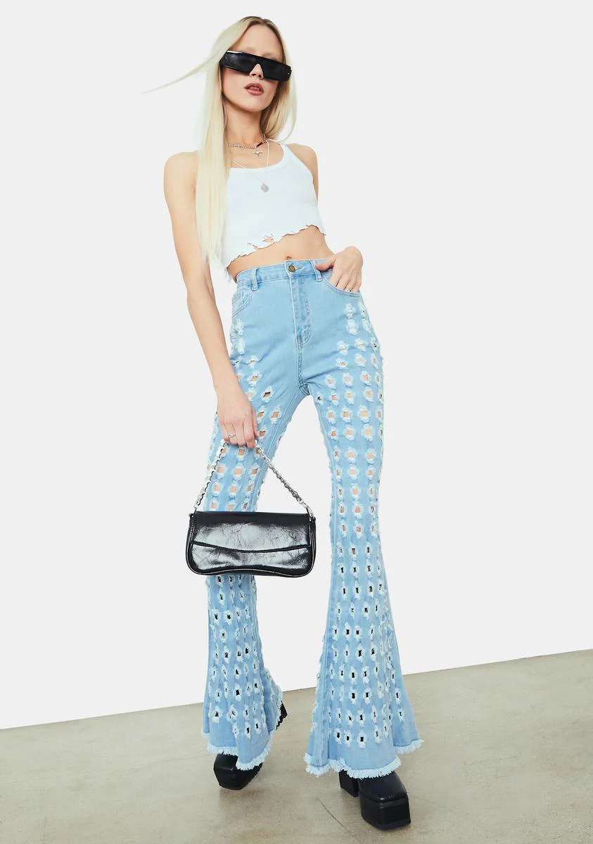 Sky Breaking Point Distressed Circles Flared Jeans - Image 3