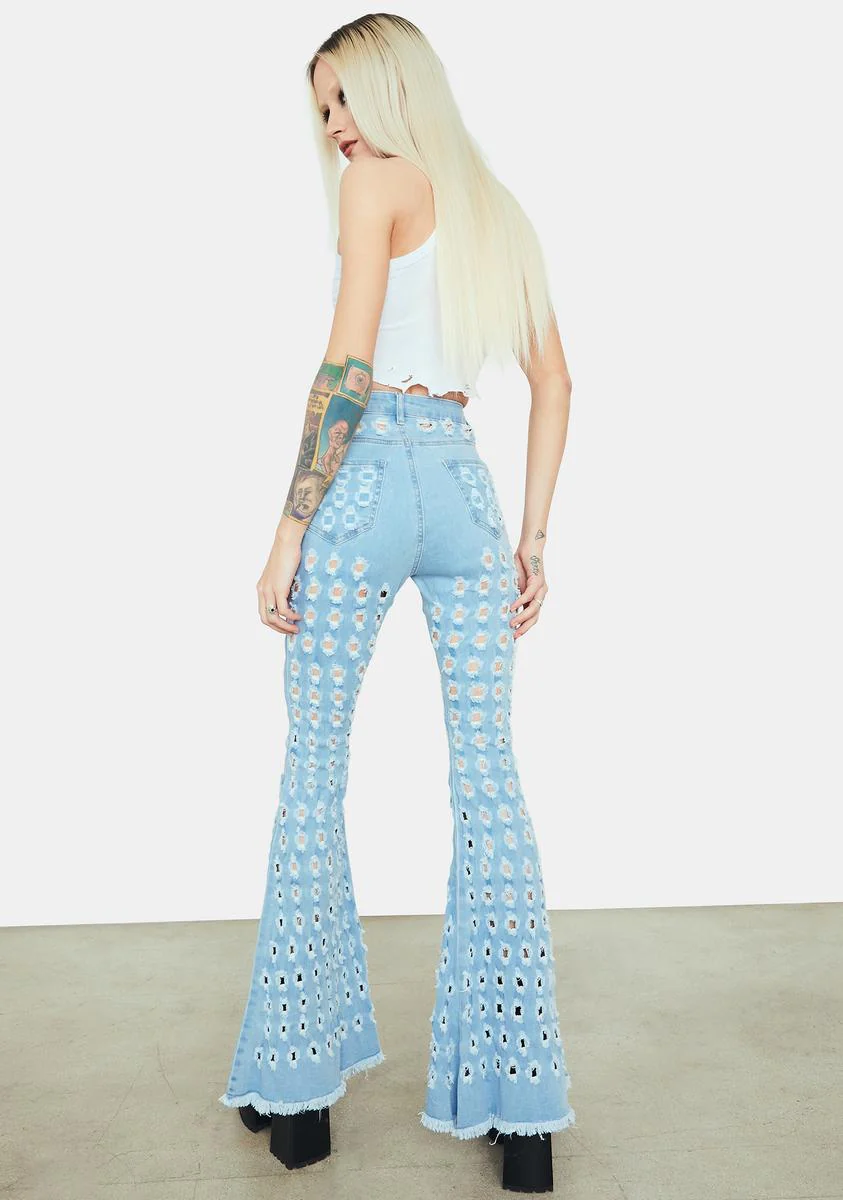 Sky Breaking Point Distressed Circles Flared Jeans - Image 4