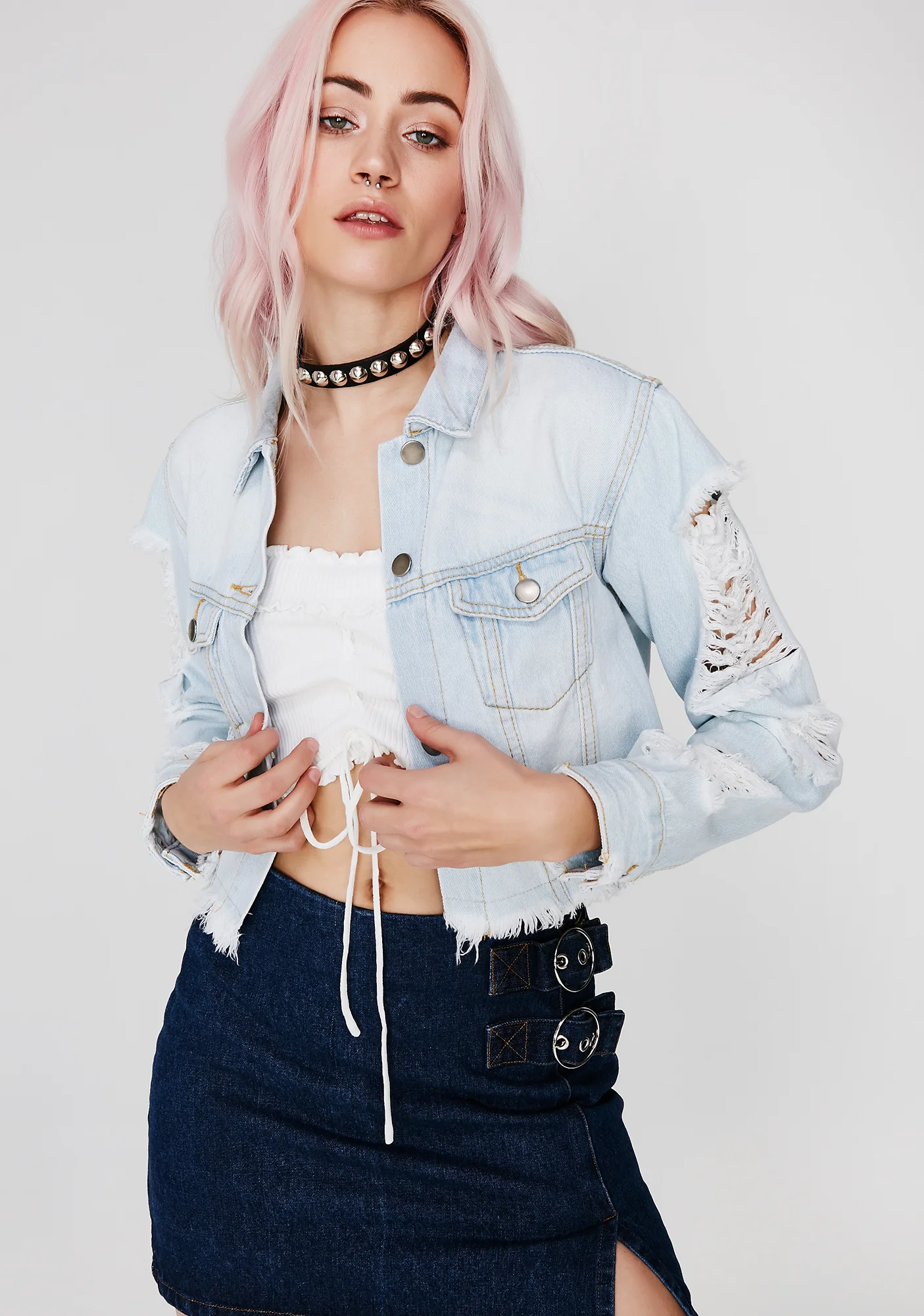 Sky In Distress Crop Denim Jacket - Image 2